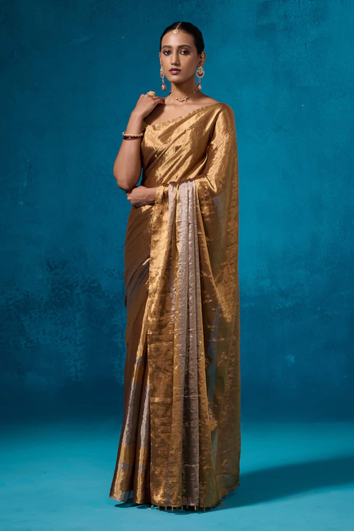 Dressfolk Isha Handwoven Tissue Saree With Unstitched Blouse Piece