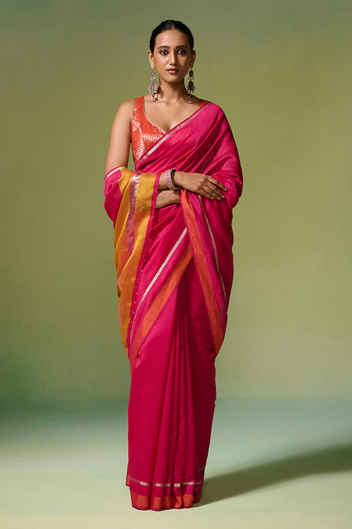 Dressfolk Fidha Chanderi Saree With Unstitched Blouse Piece