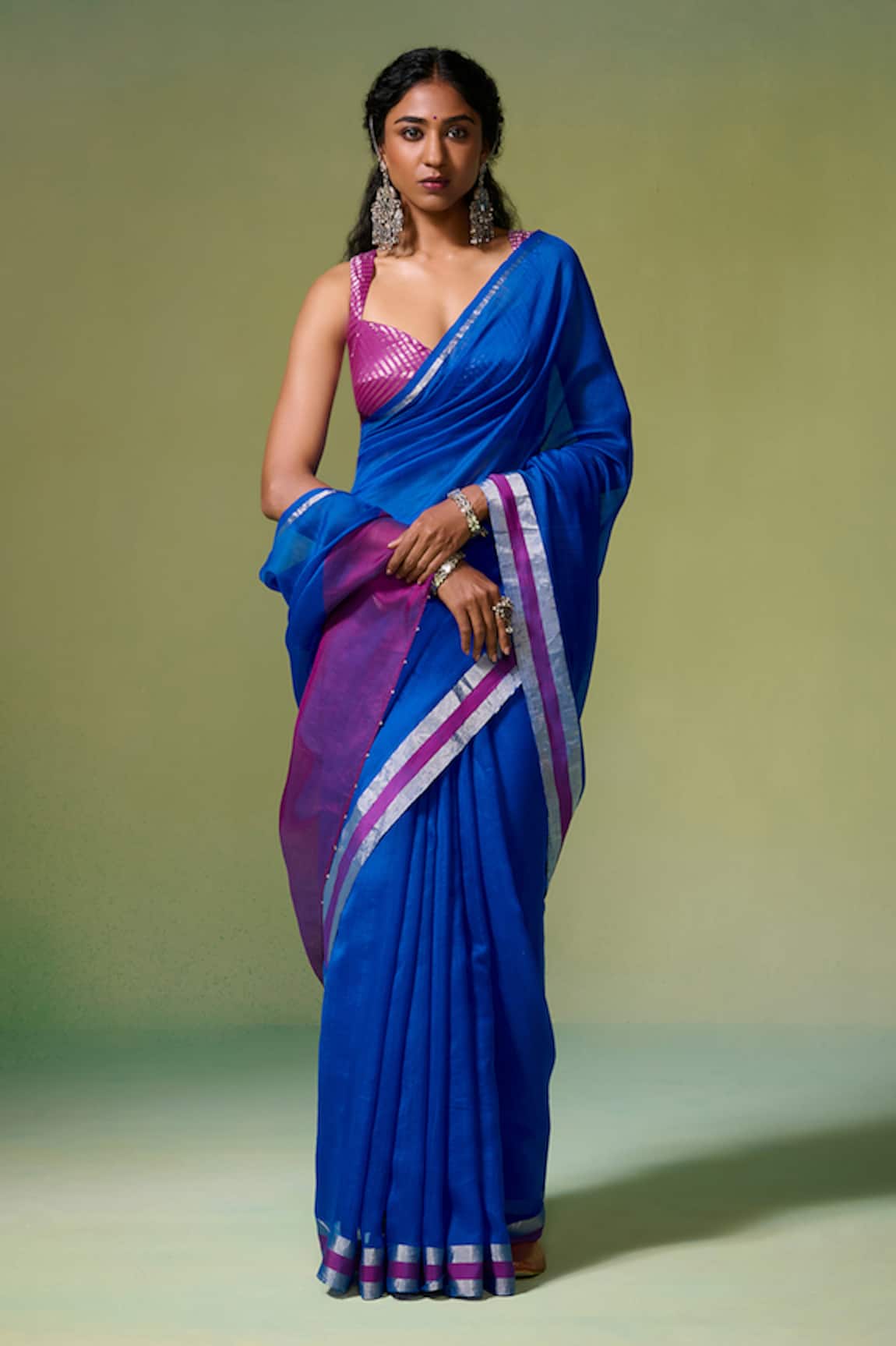 Dressfolk Khwaabida Chanderi Pre-Draped Saree With Unstitched Blouse Piece 