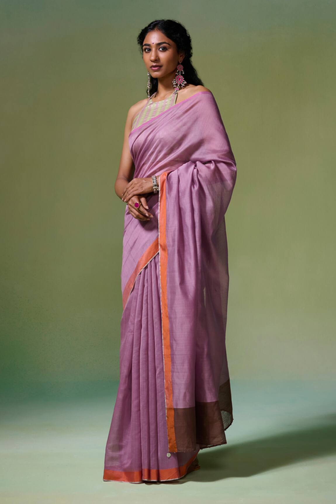 Dressfolk Begum Chanderi Pre-Draped Saree With Unstitched Blouse Piece 
