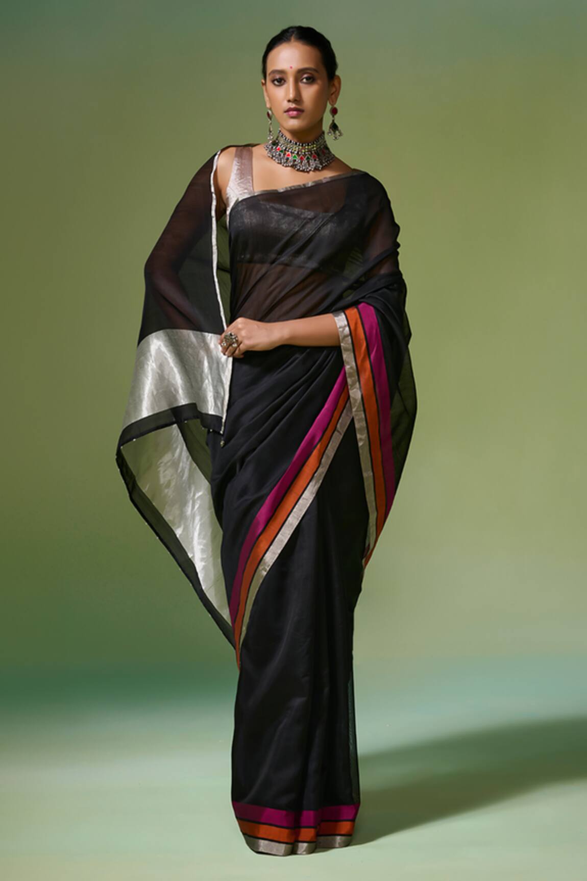 Dressfolk Raaz Chanderi Pre-Draped Saree With Unstitched Blouse Piece 