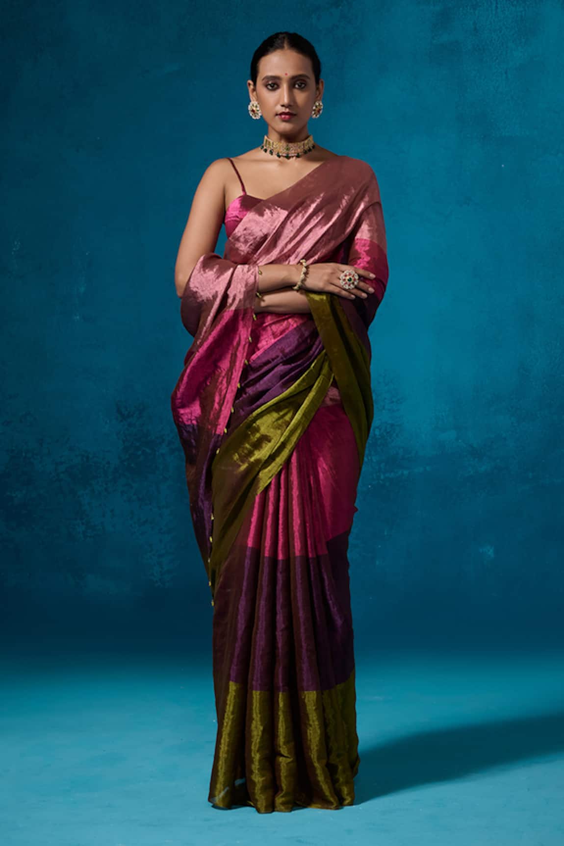 Dressfolk Shiddat Tissue Pre-Draped Saree With Unstitched Blouse Piece 