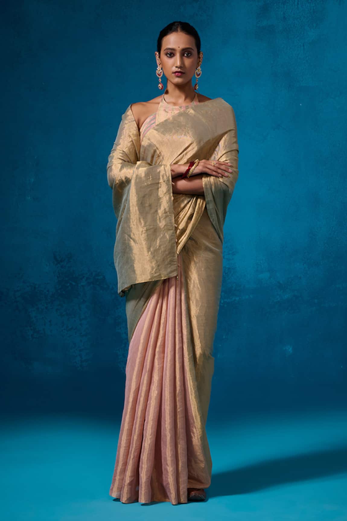 Dressfolk Farozaan Tissue Pre-Draped Saree With Unstitched Blouse Piece 