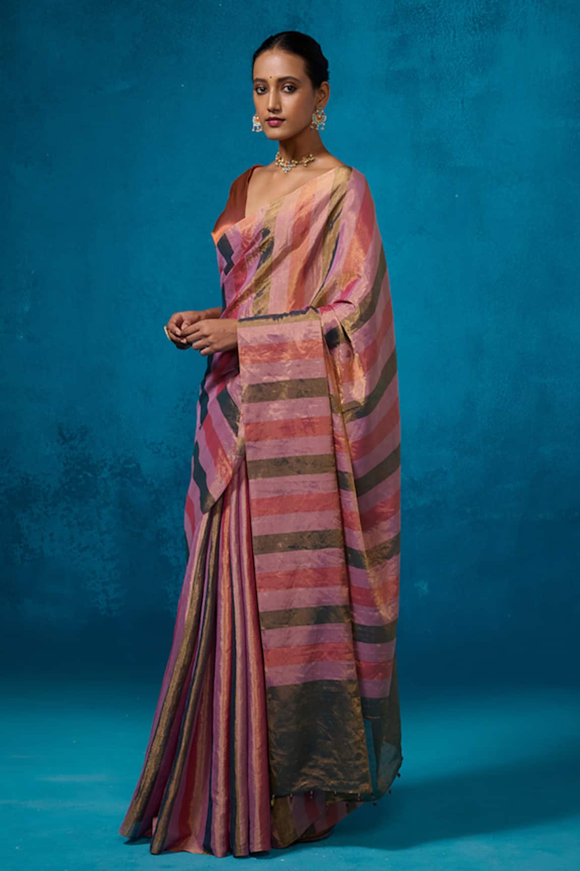 Dressfolk Taabiir Tissue Pre-Draped Saree With Unstitched Blouse Piece 