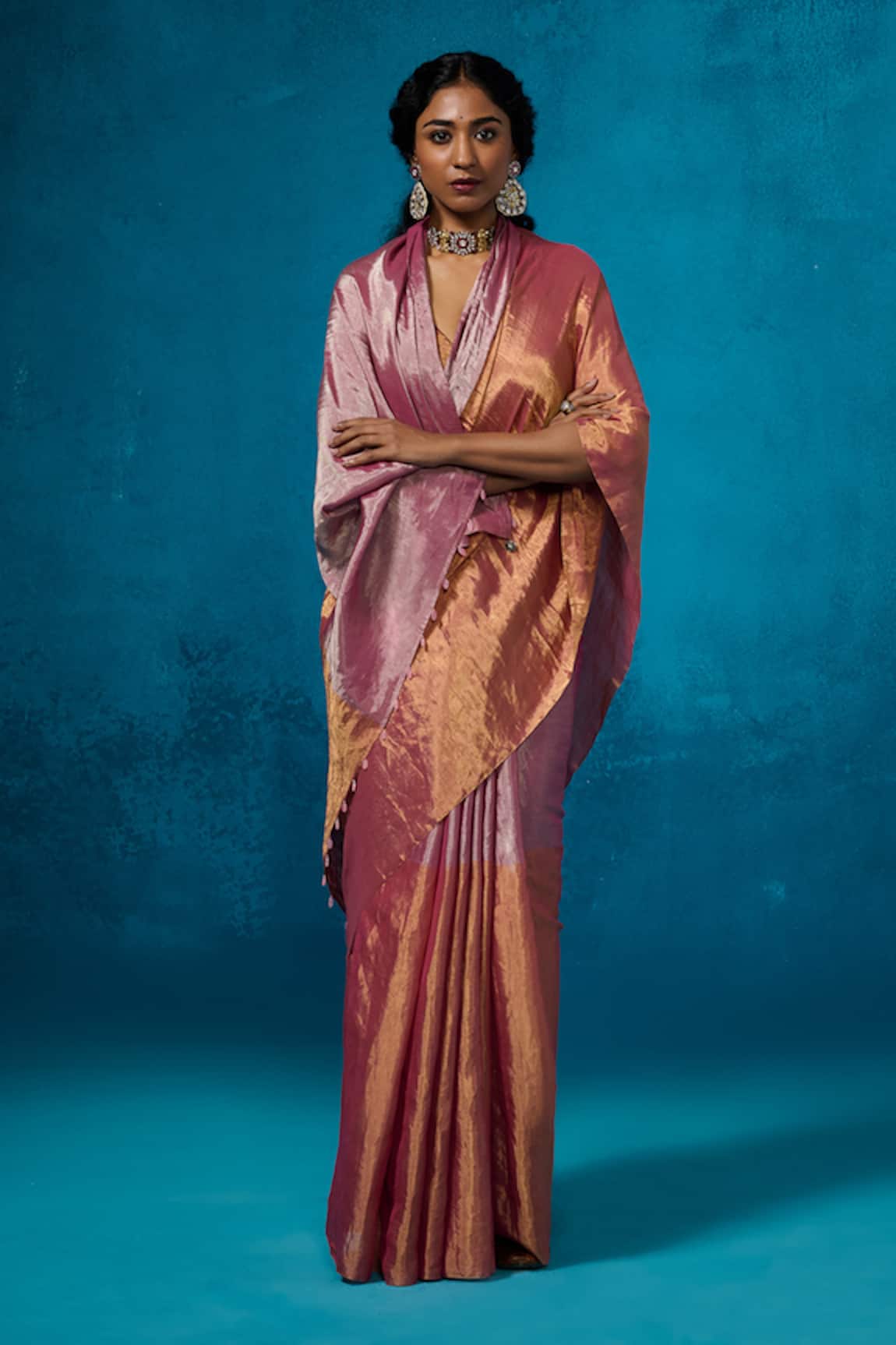 Dressfolk Zeya Tissue Pre-Draped Saree With Unstitched Blouse Piece 