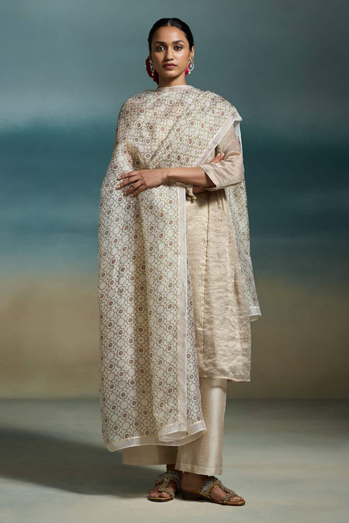 Dressfolk Tanuja Stripe Woven Anarkali Set 