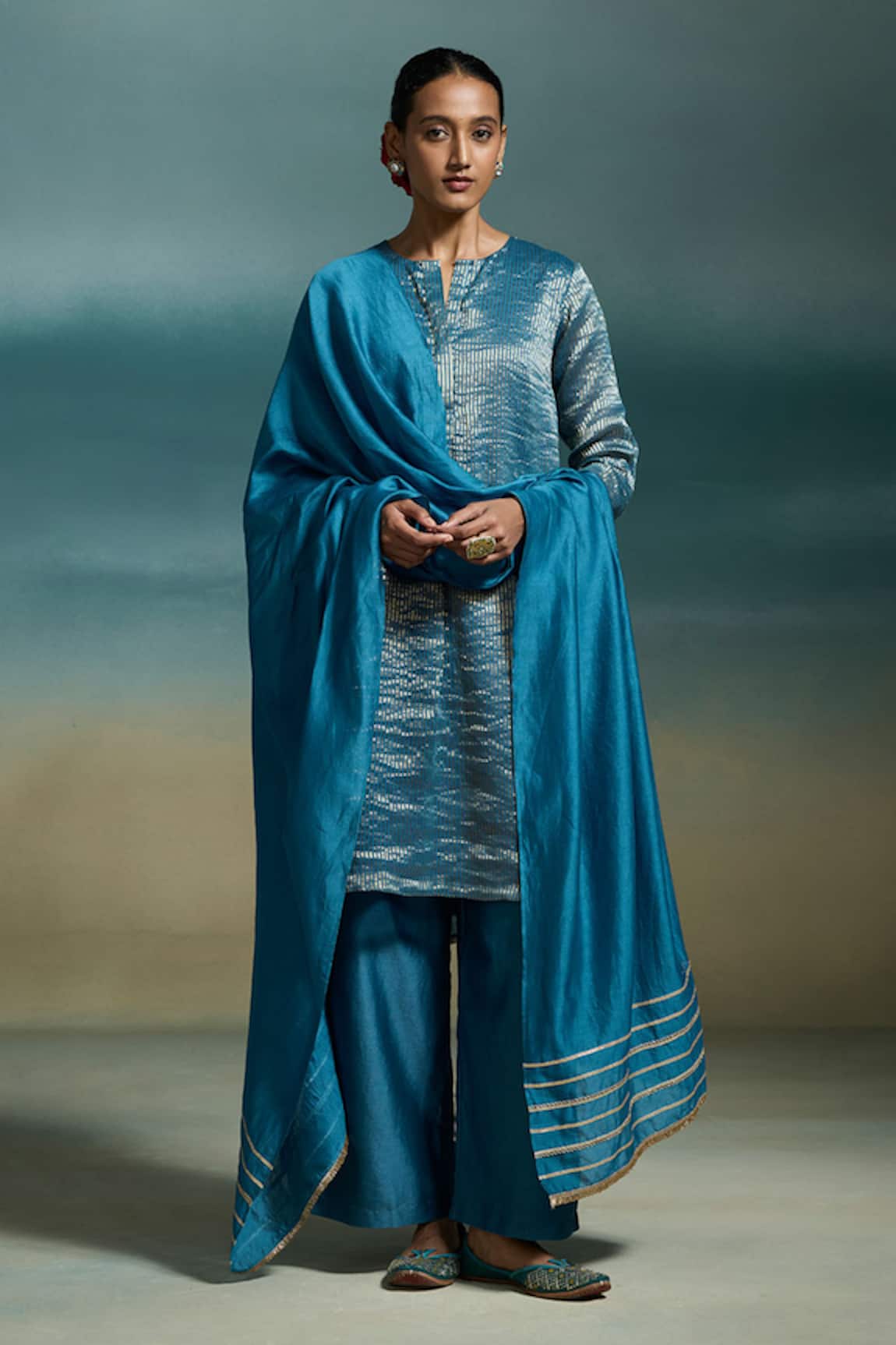 Dressfolk Sharvari Stripe Woven A-Line Kurta Set 