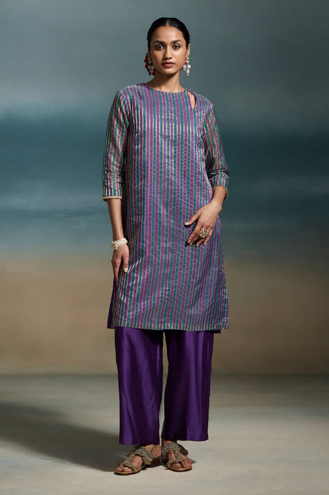 Dressfolk Tejasi Stripe Woven Kurta & Pant Set 