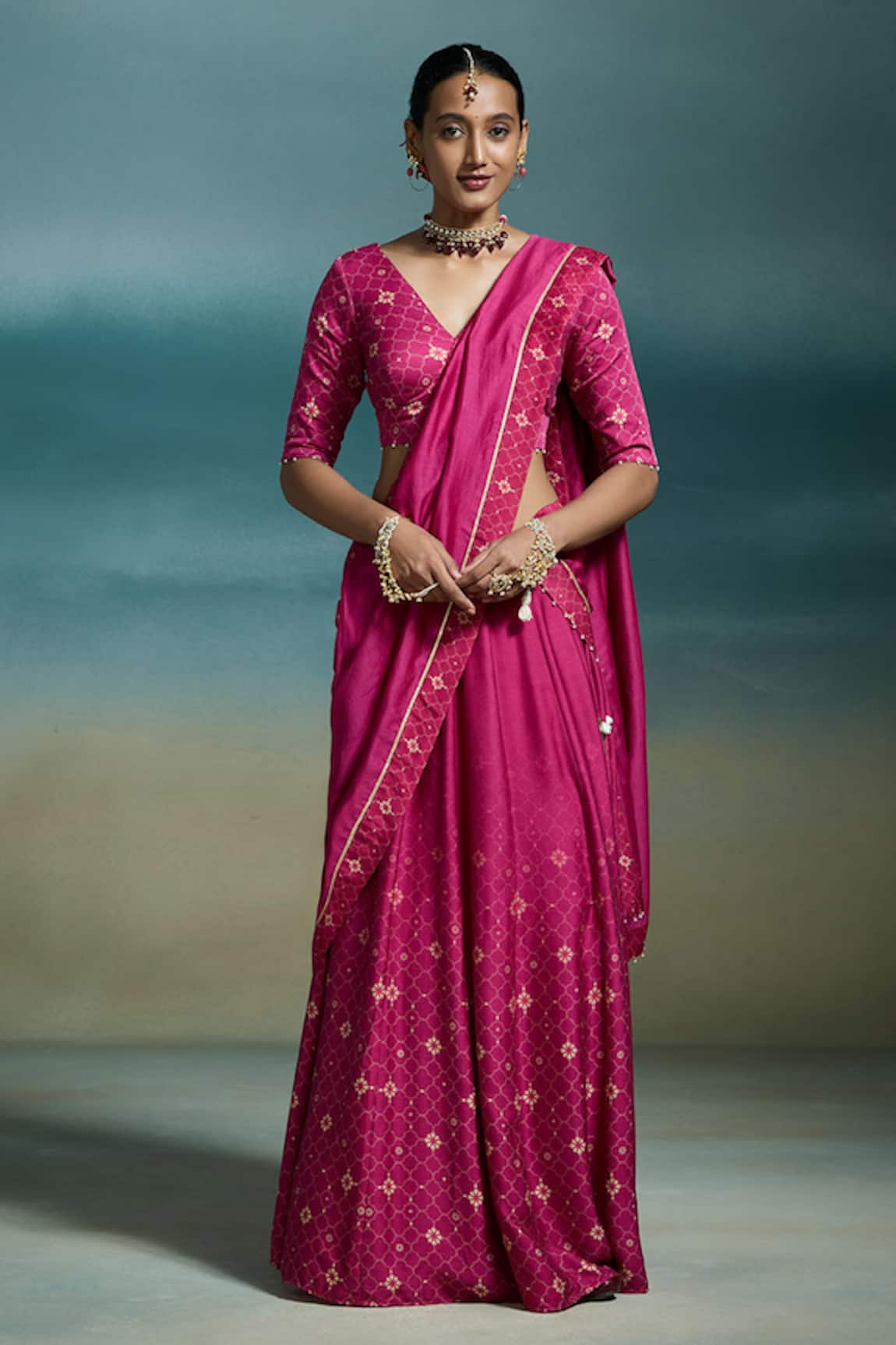 Dressfolk Hridaya Chanderi Printed Lehenga Set 