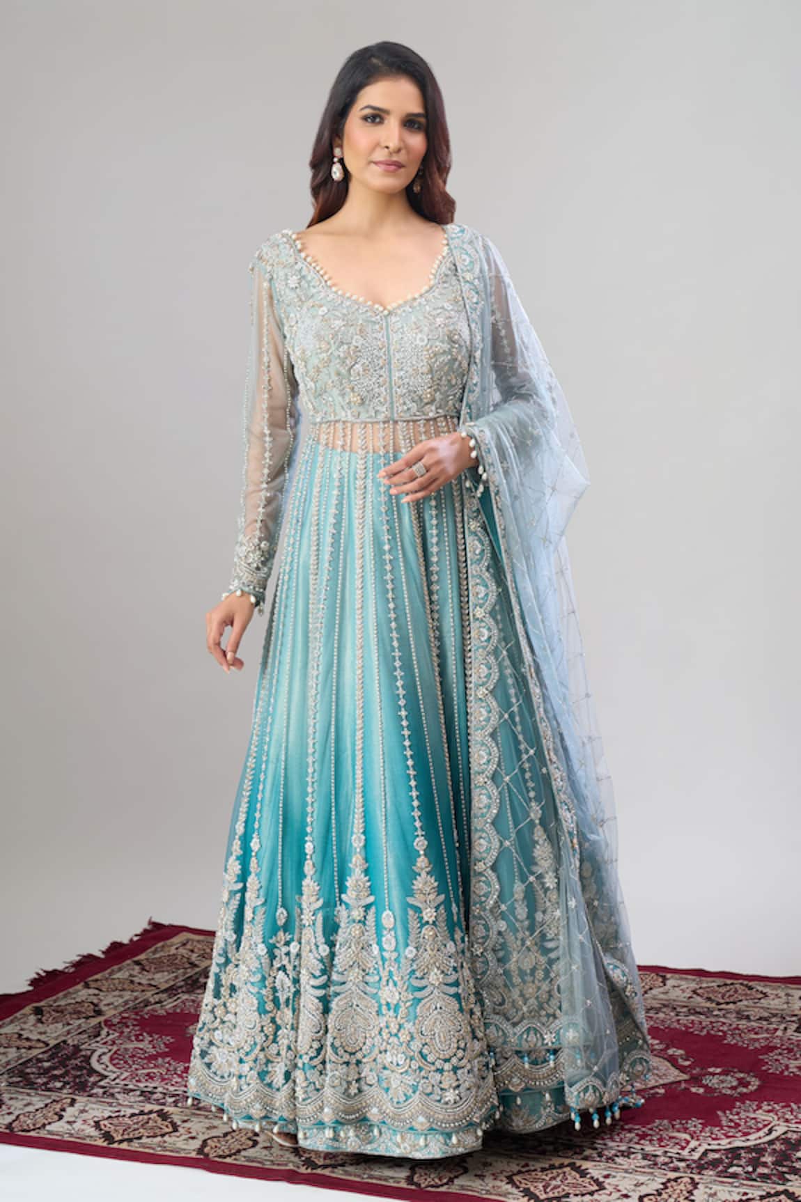 Alaya Advani Hand Embroidered Blue Anarkali Lehenga Set