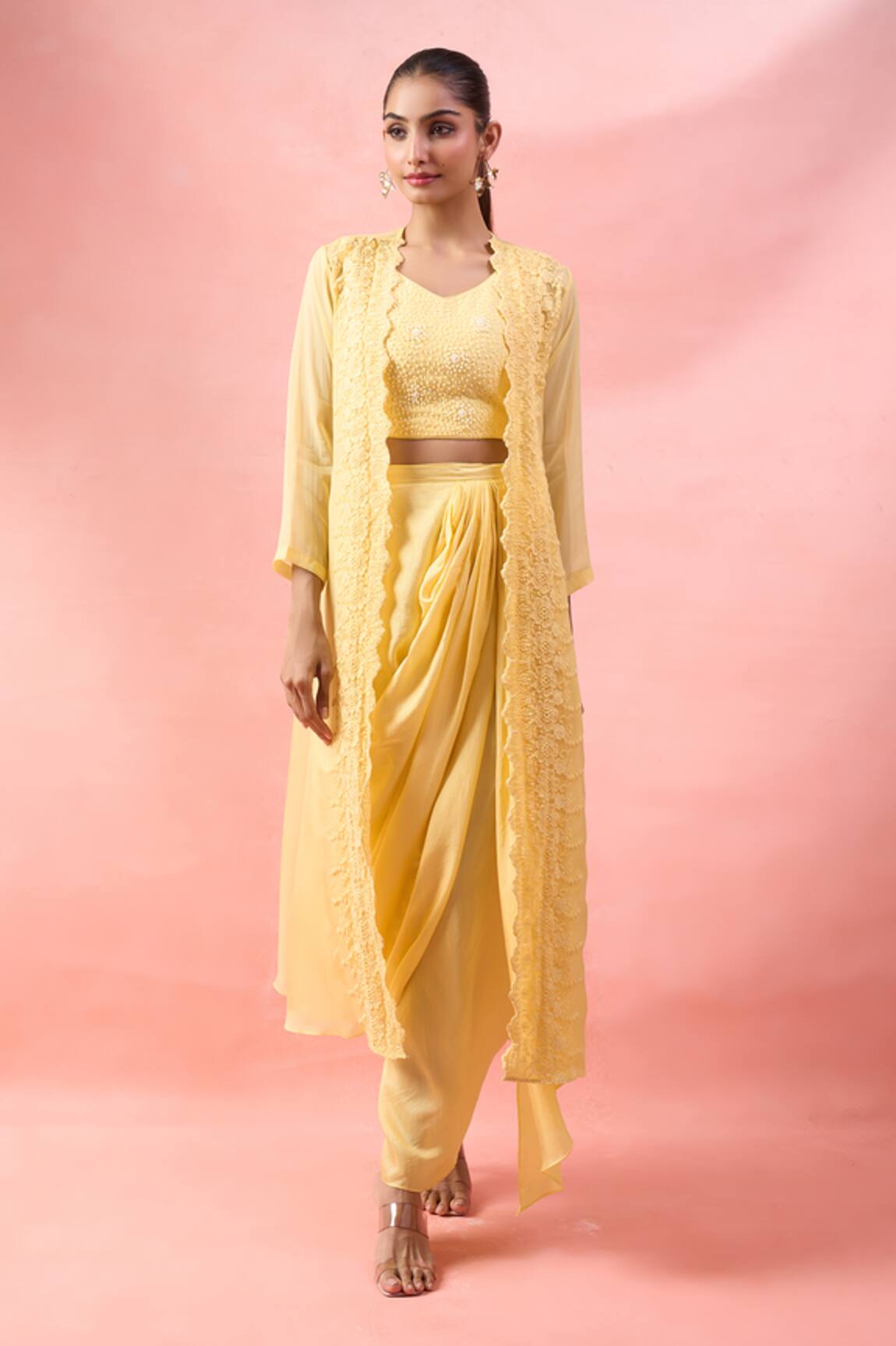 Alaya Advani Floral Embroidered Cape & Draped Skirt Set 