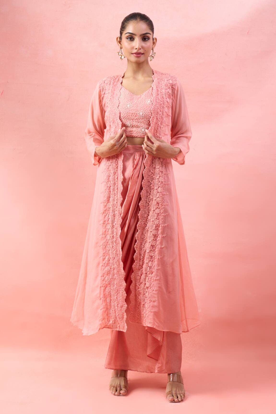 Alaya Advani Floral Cape & Draped Skirt Set 