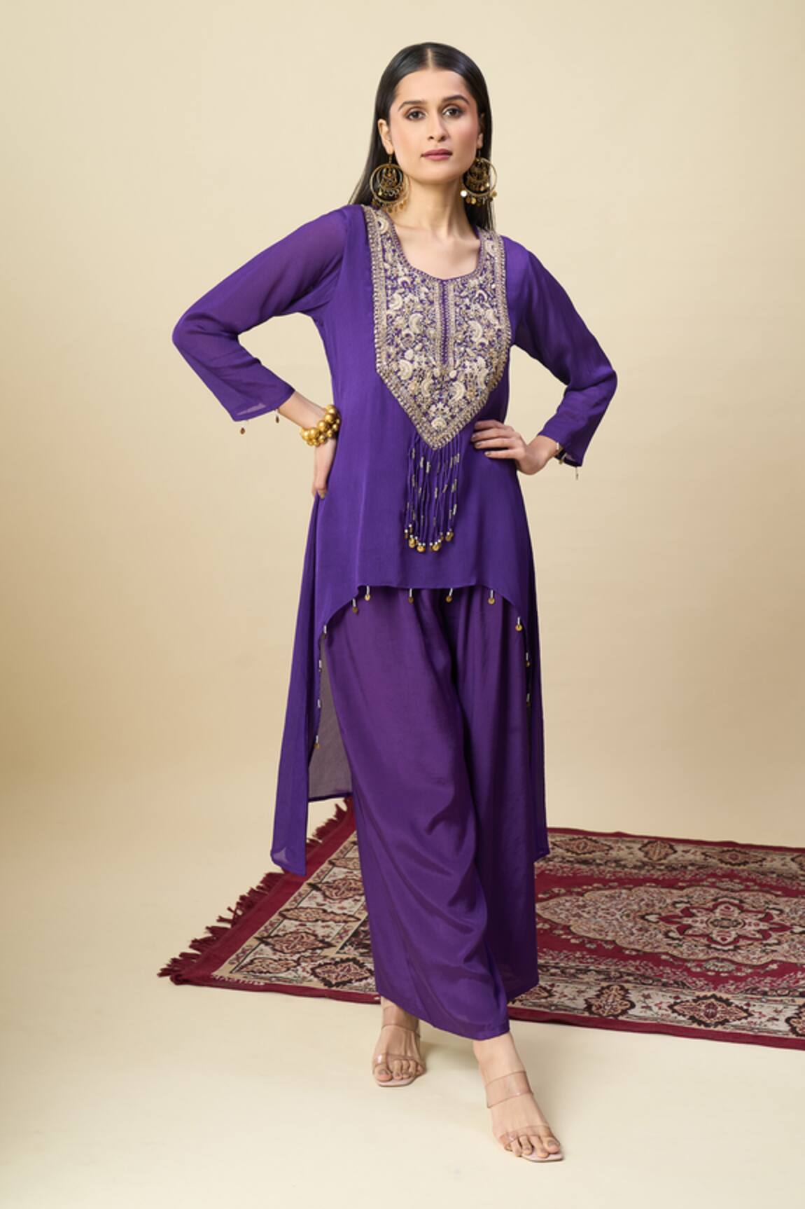 Alaya Advani Embroidered Yoke High-Low Kurta & Palazzo Set 
