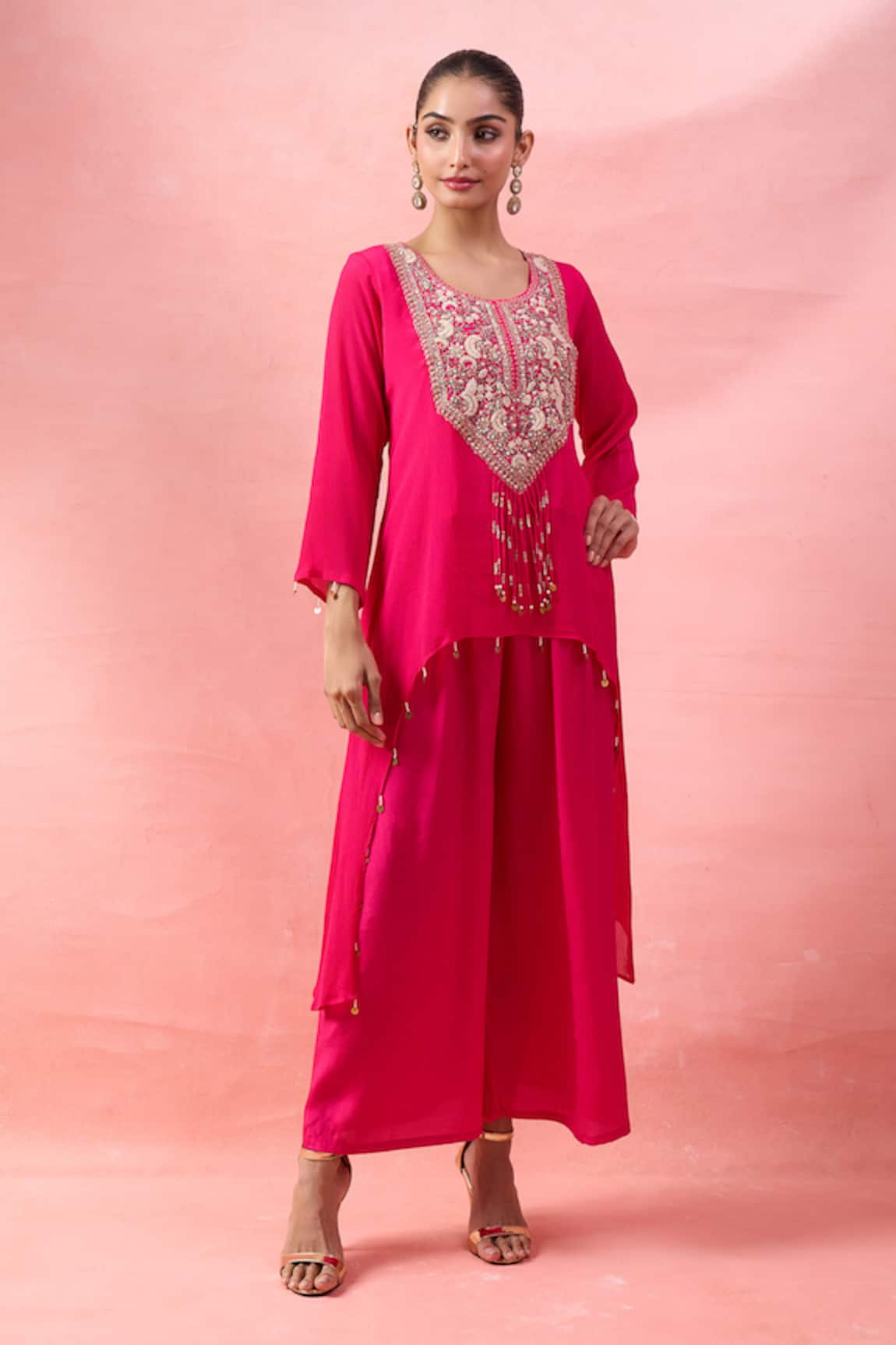 Alaya Advani Embroidered High-Low Kurta & Flared Pant Set 