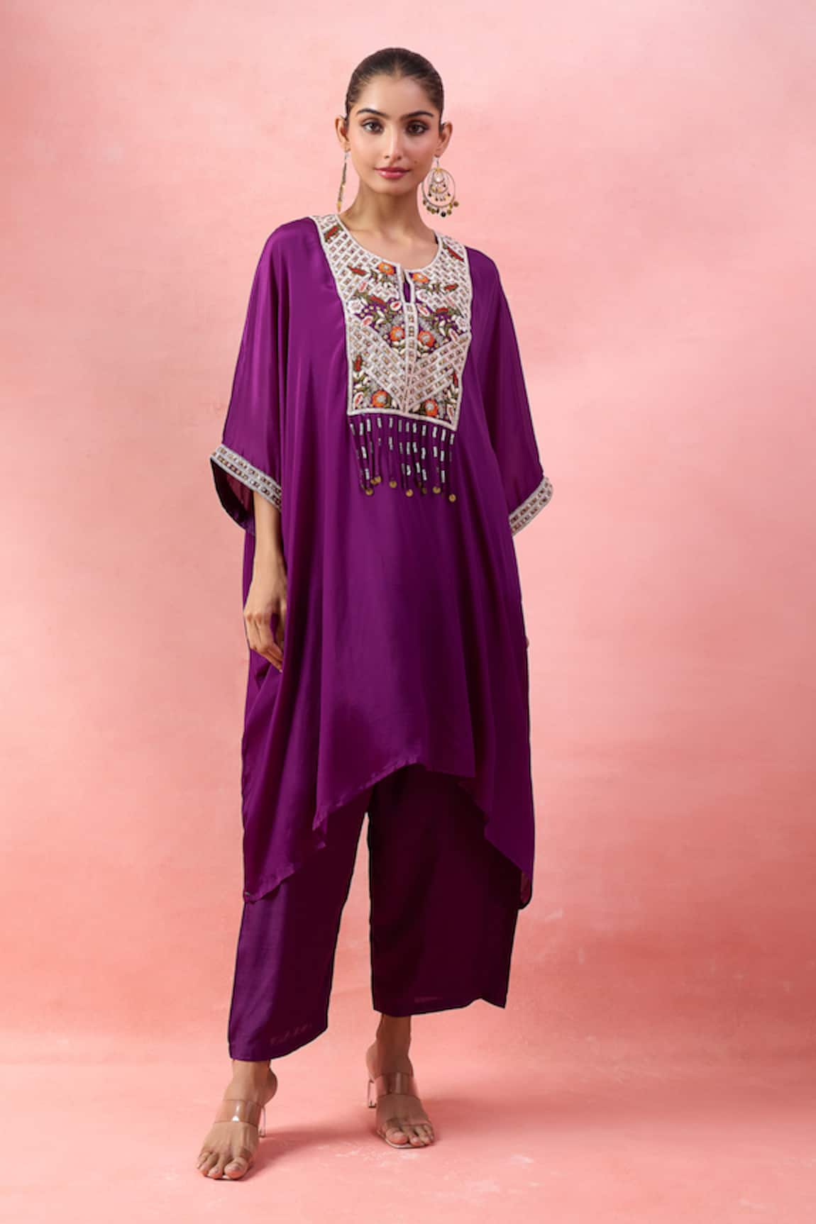 Alaya Advani Yoke Embroidered Kaftan & Wide Leg Pant Set 