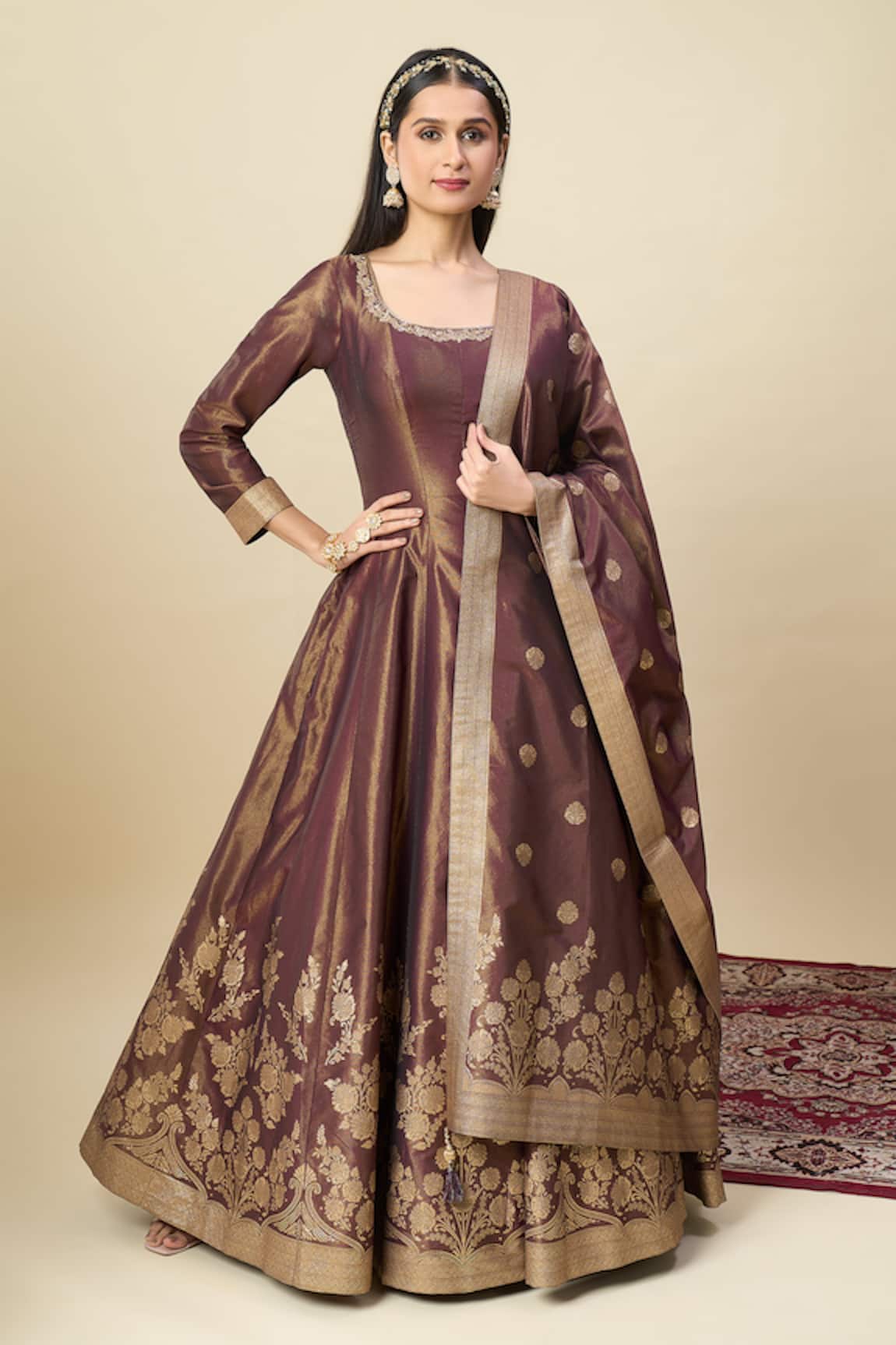 Alaya Advani Shimmer Anarkali With Butti Dupatta 
