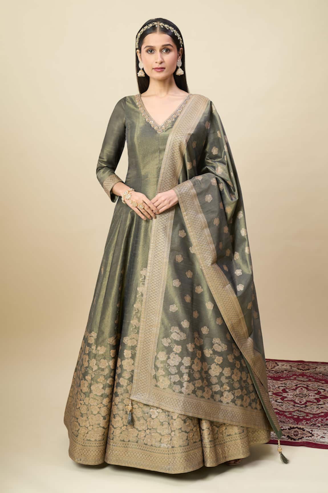 Alaya Advani Shimmer Anarkali With Floral Butti Dupatta 