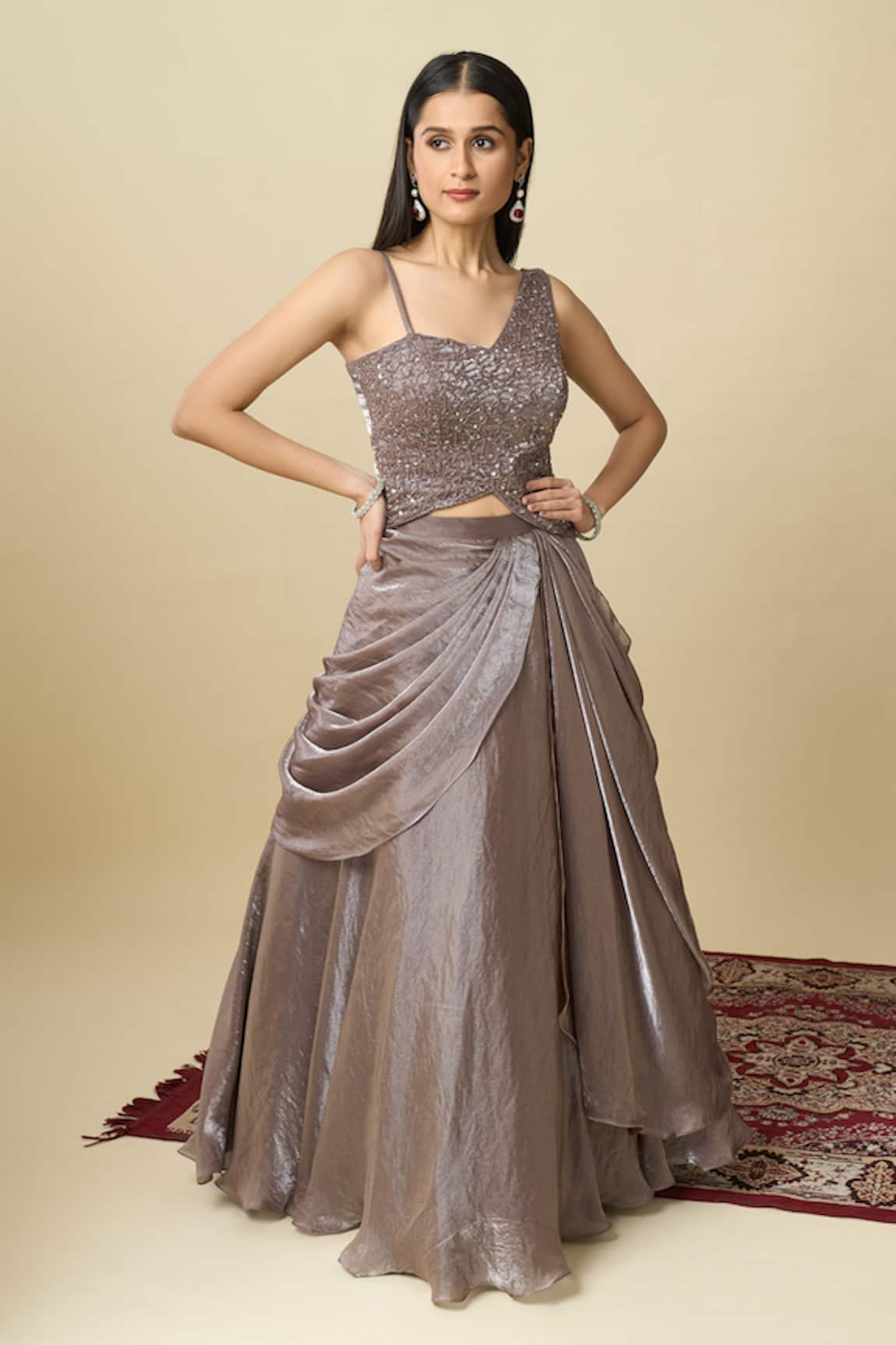 Alaya Advani Embroidered Blouse & Draped Lehenga Set 