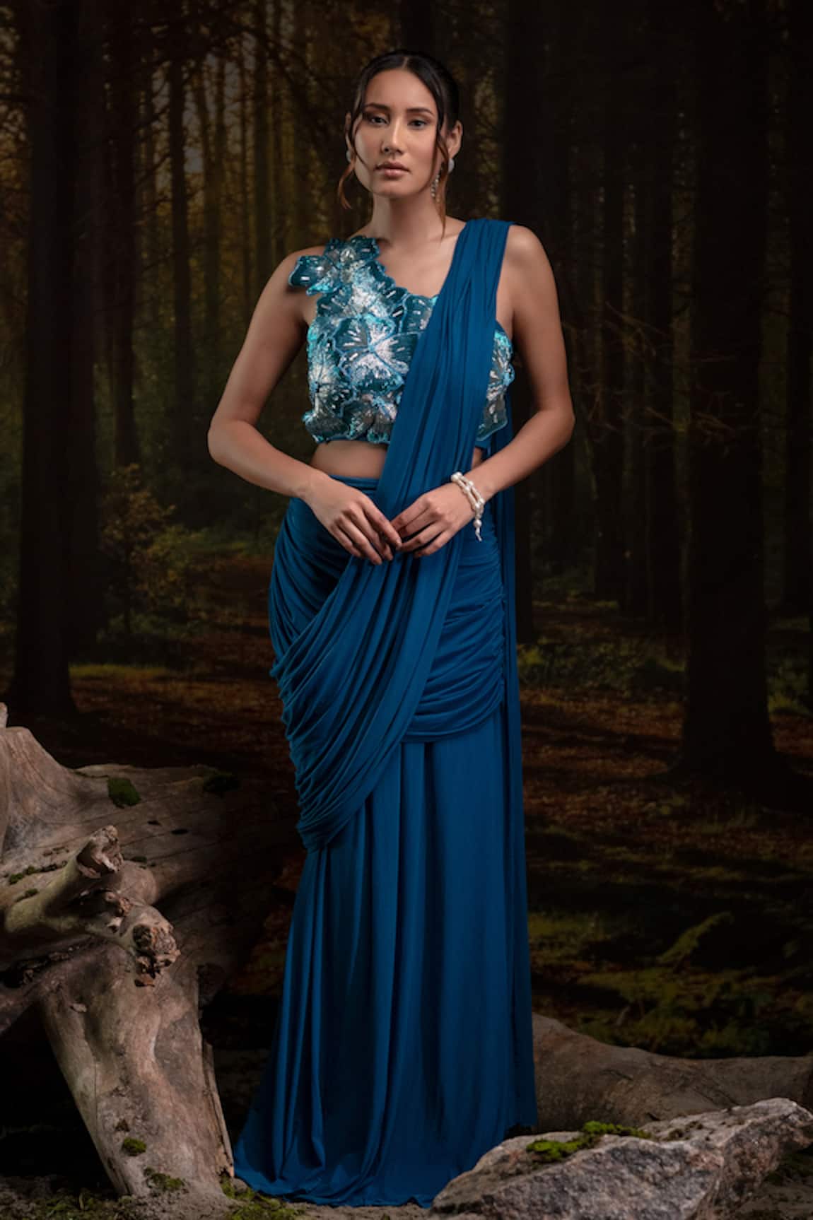 Harshita Jain Pleated Pre-Draped Saree With Embroidered Blouse 