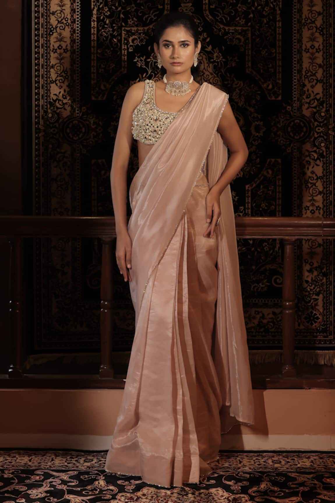 Vana Ethnics The Hiramoti Kundan Embellished Saree With Blouse 