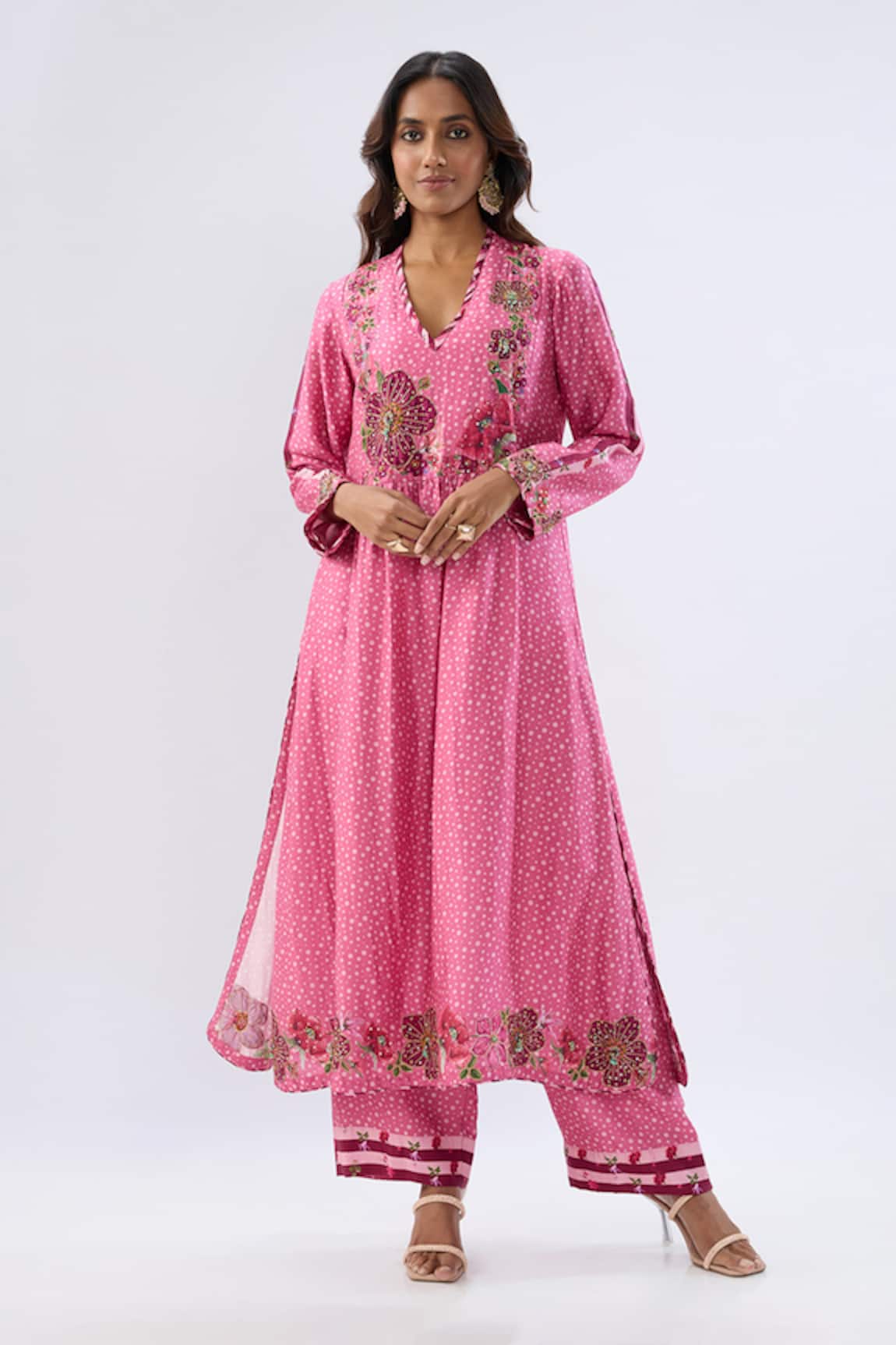 Label Niti Bothra Blossom Pink Gathered Yoke Kurta Set 