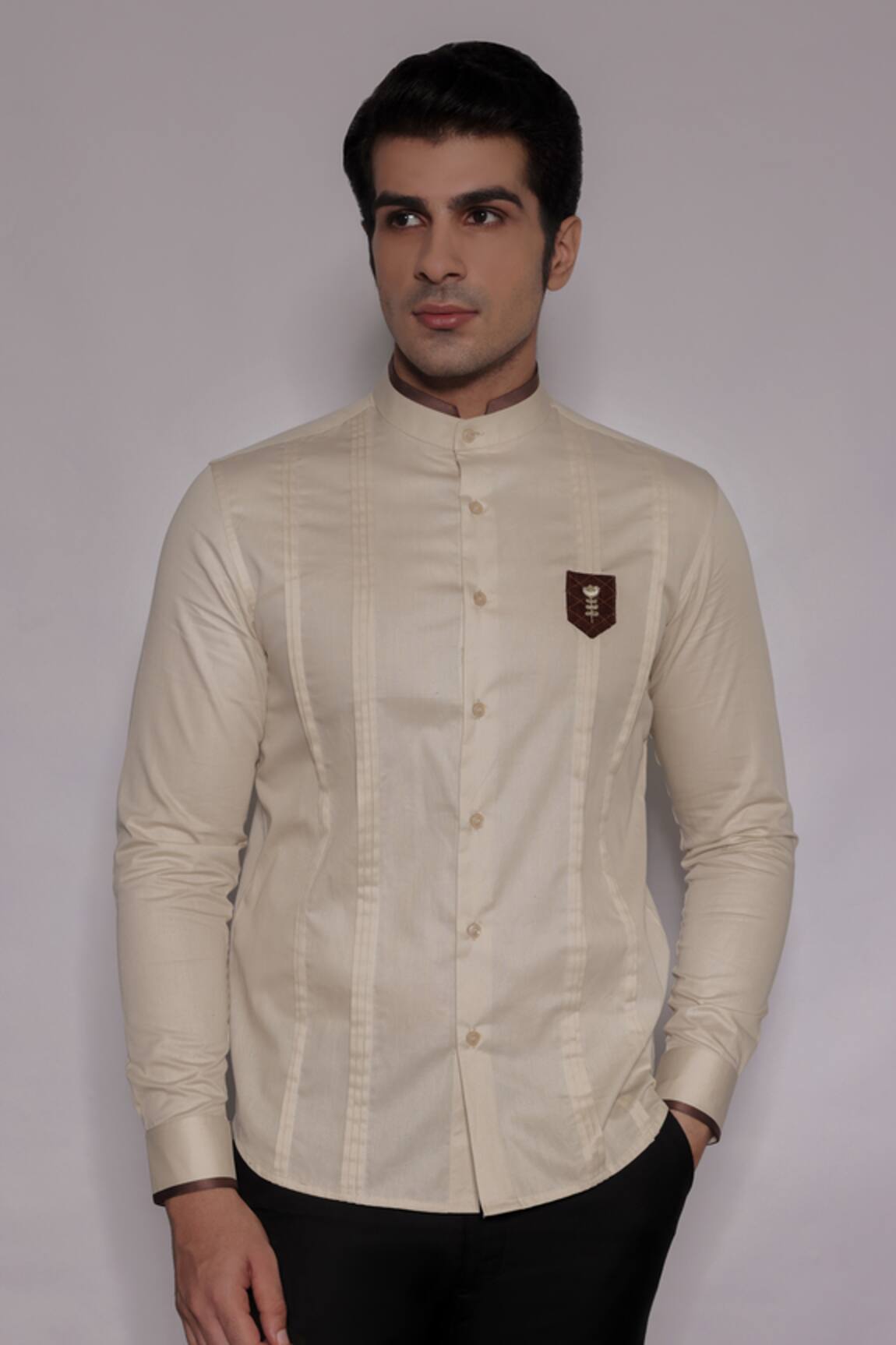 Lacquer Embassy Marwood Crest Zari Placement Embroidered Shirt 