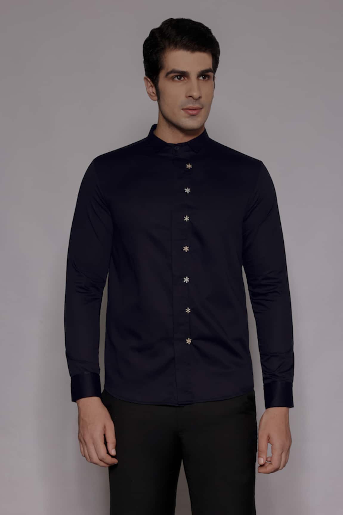 Lacquer Embassy Bramcote Zari Floral Placement Embroidered Shirt 
