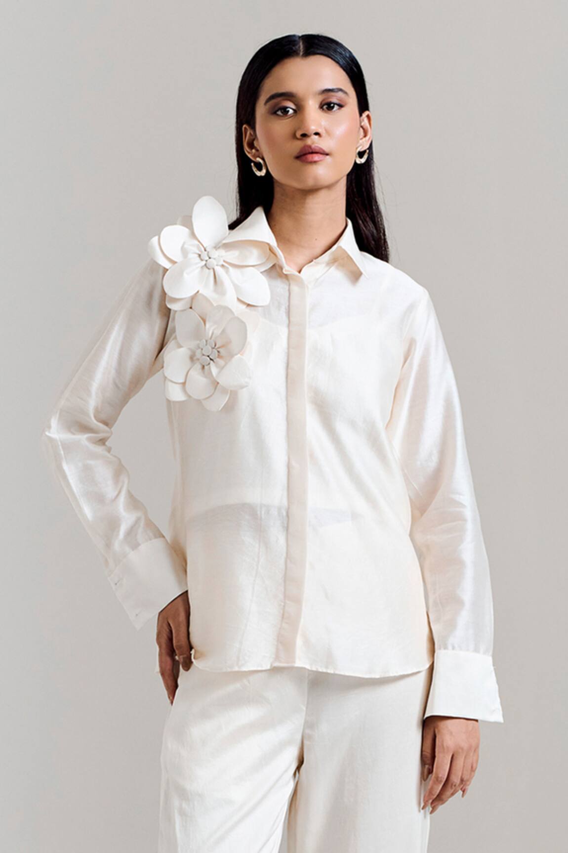 Notsosure 3D Flower Embellished Shirt