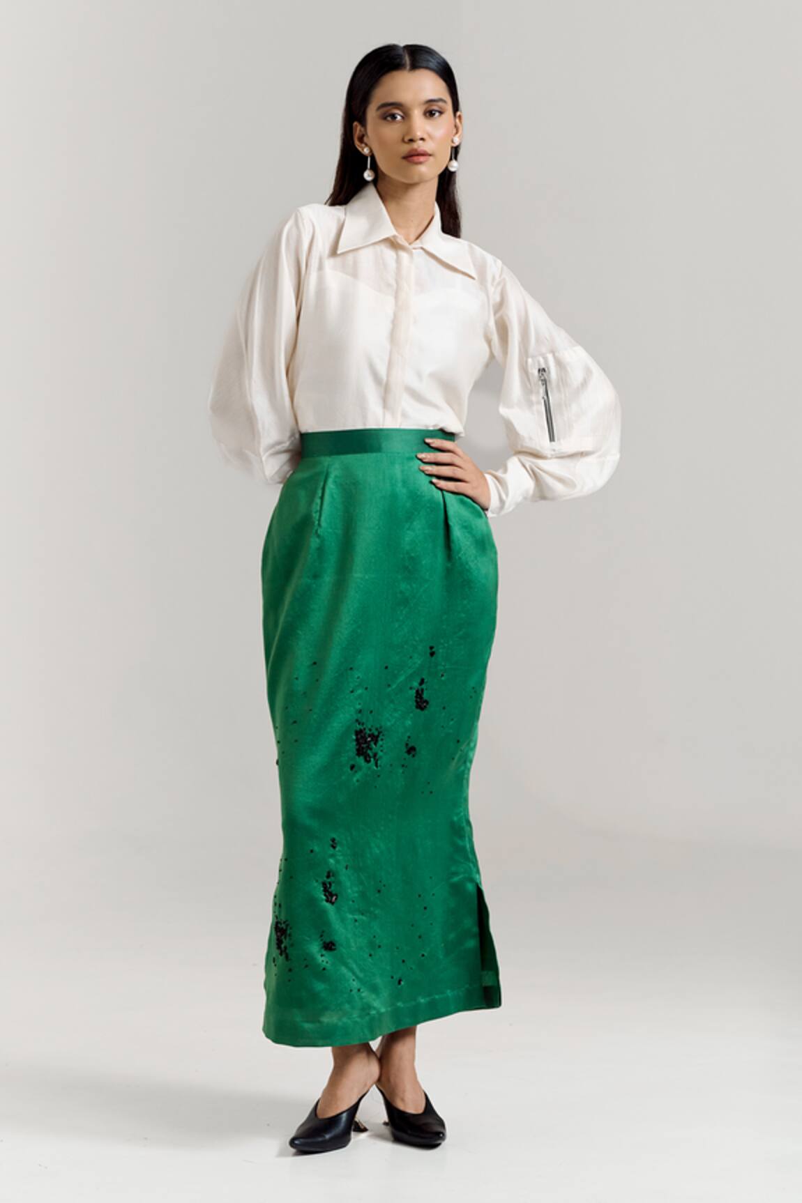 Notsosure Chanderi Silk Shirt & Skirt Set