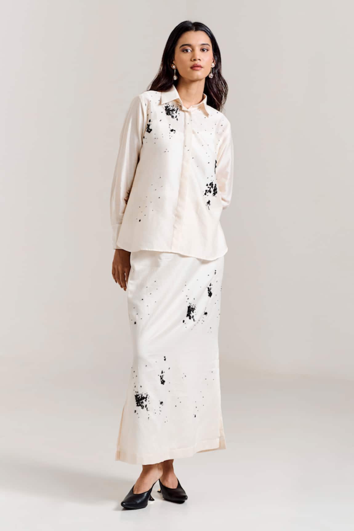 Notsosure Abstract Embroidered Shirt With Skirt