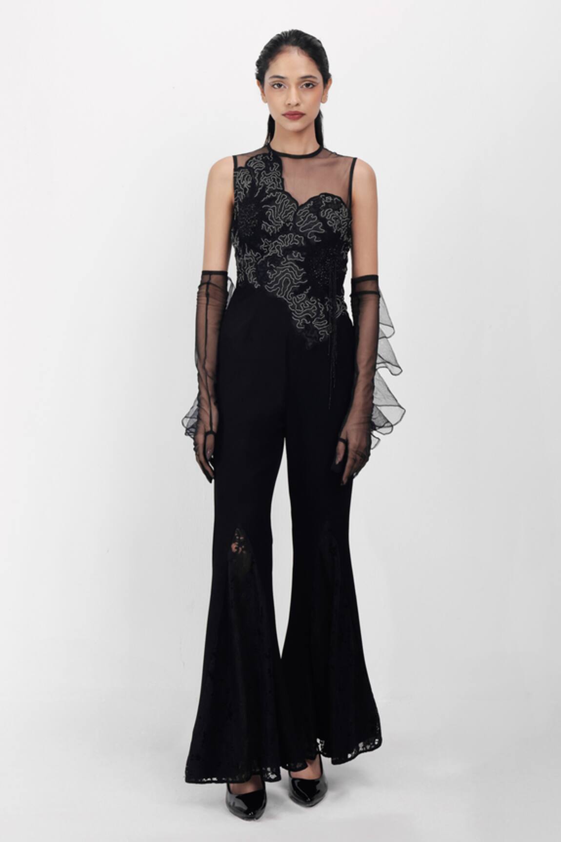 Siddhant Agrawal Ashen Blossom Applique Jumpsuit 