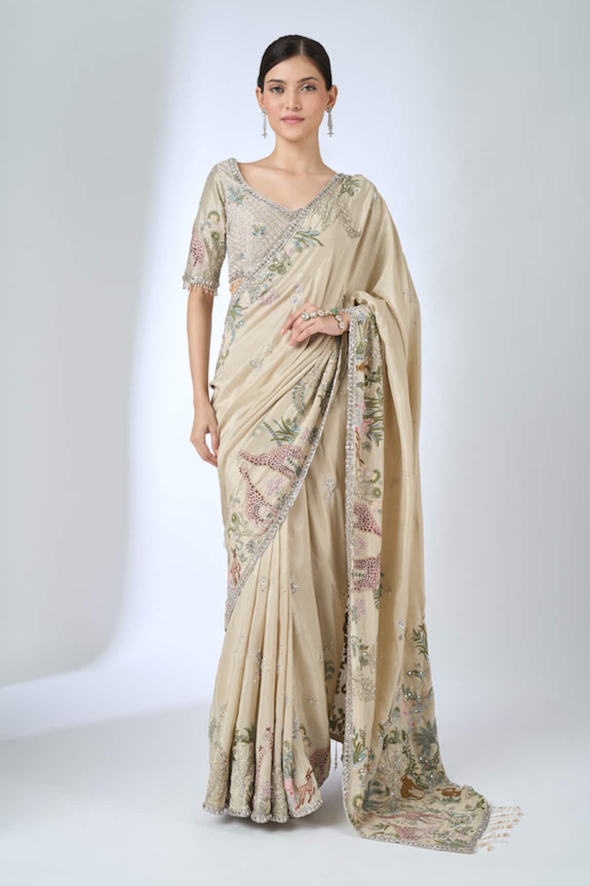 Matsya Botanical Embroidered Saree With Blouse 