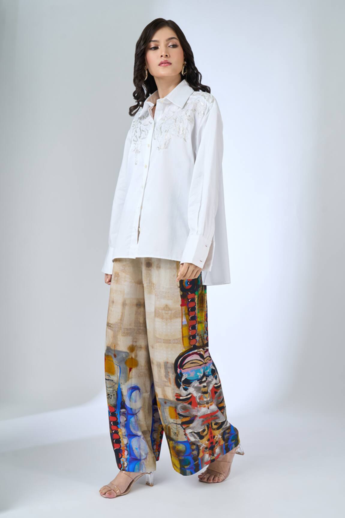 AK-OK Grey Printed Flared Trouser 