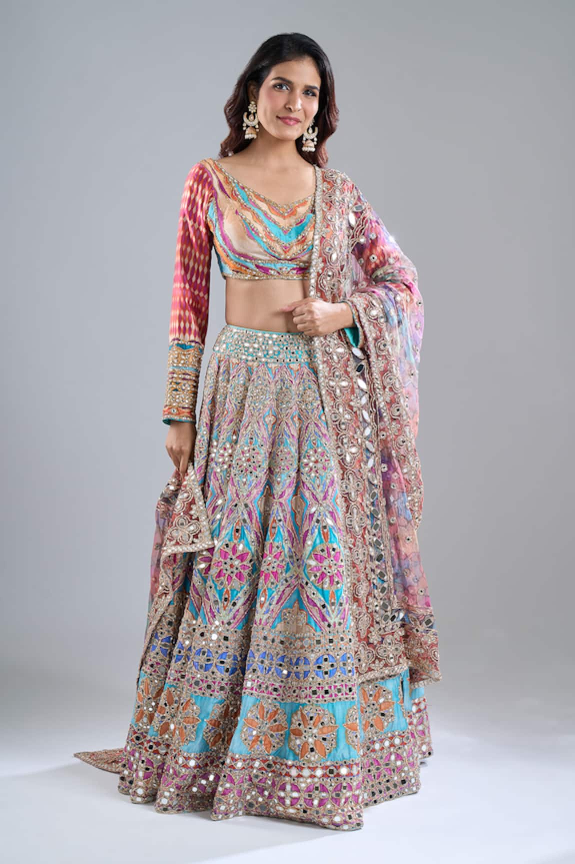 Abhinav Mishra Lake Blue Multishade Lehenga Set 