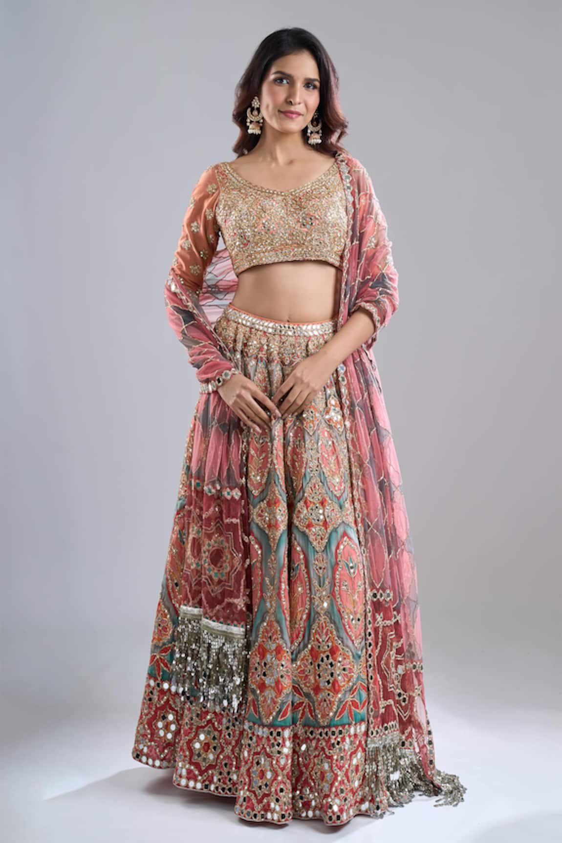 Abhinav Mishra Ruby Forest Smoke Embroidered Lehenga Set 