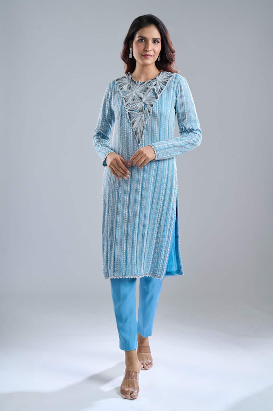 Ritika Mirchandani Lake Blue Embroidered Kurta & Pant Set 
