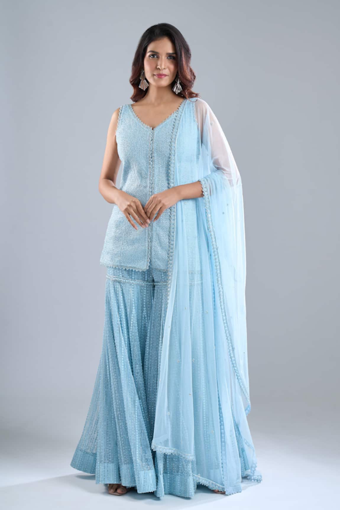 Ritika Mirchandani Iced Blue Embroidered Kurta Sharara Set 