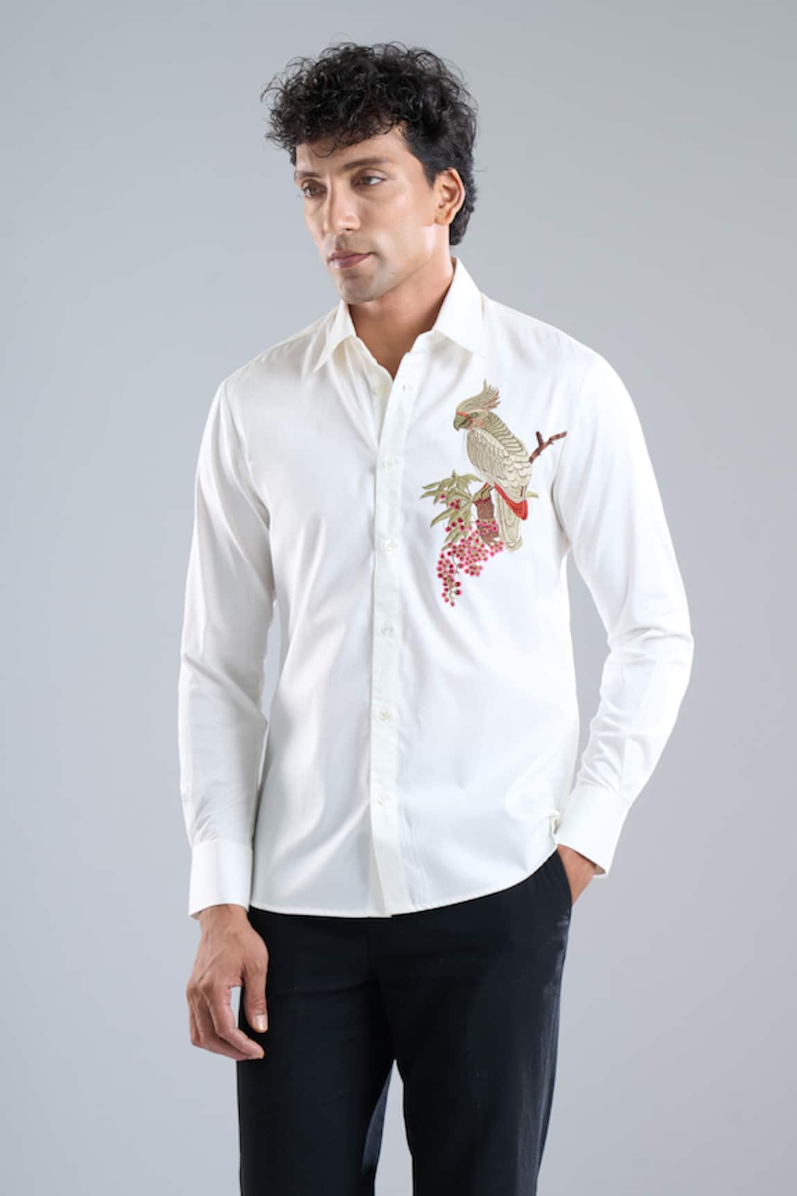 Rohit Bal Poplin Placement Embroidered Shirt