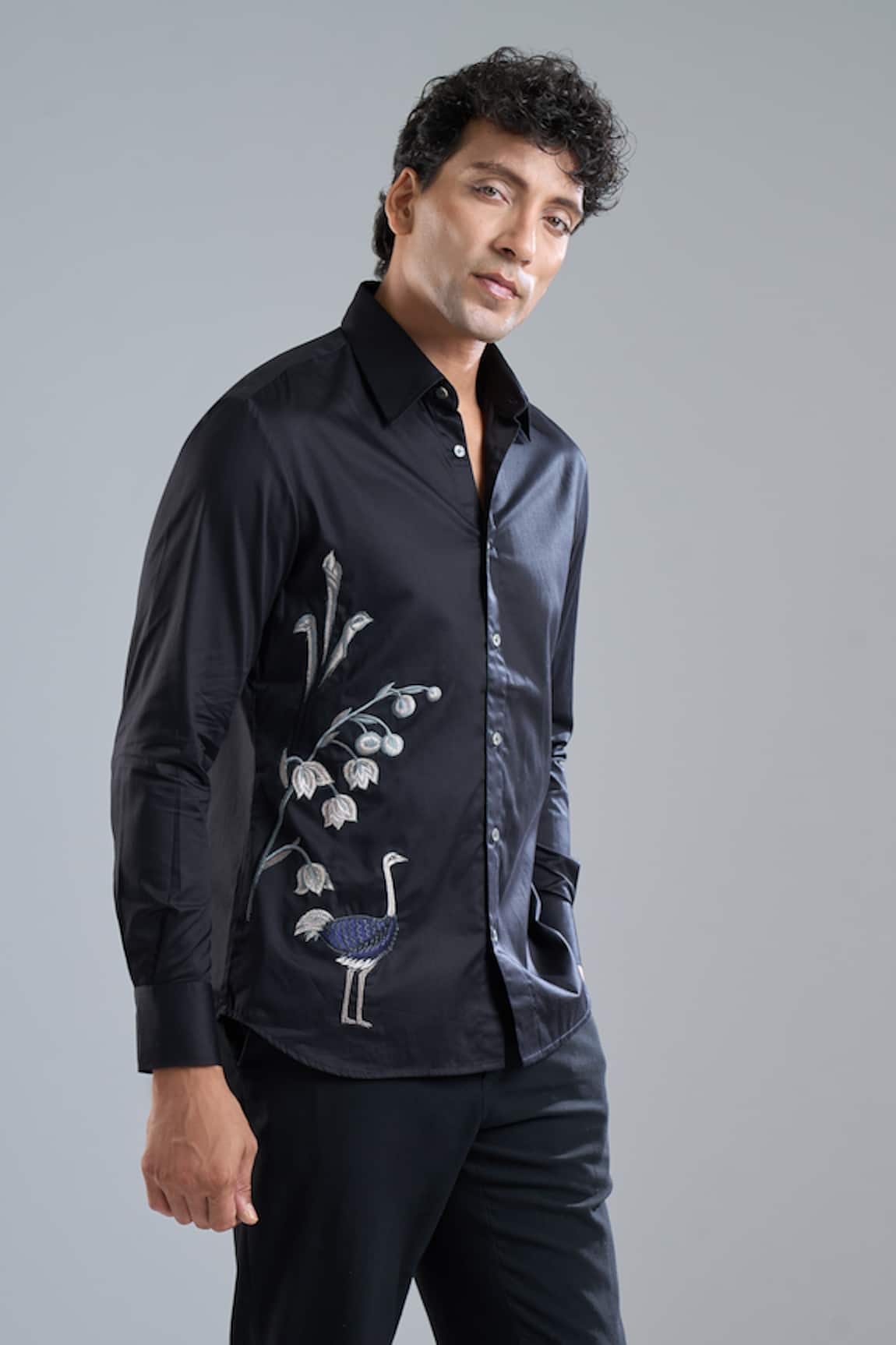 Rohit Bal Floral Placement Embroidered Shirt
