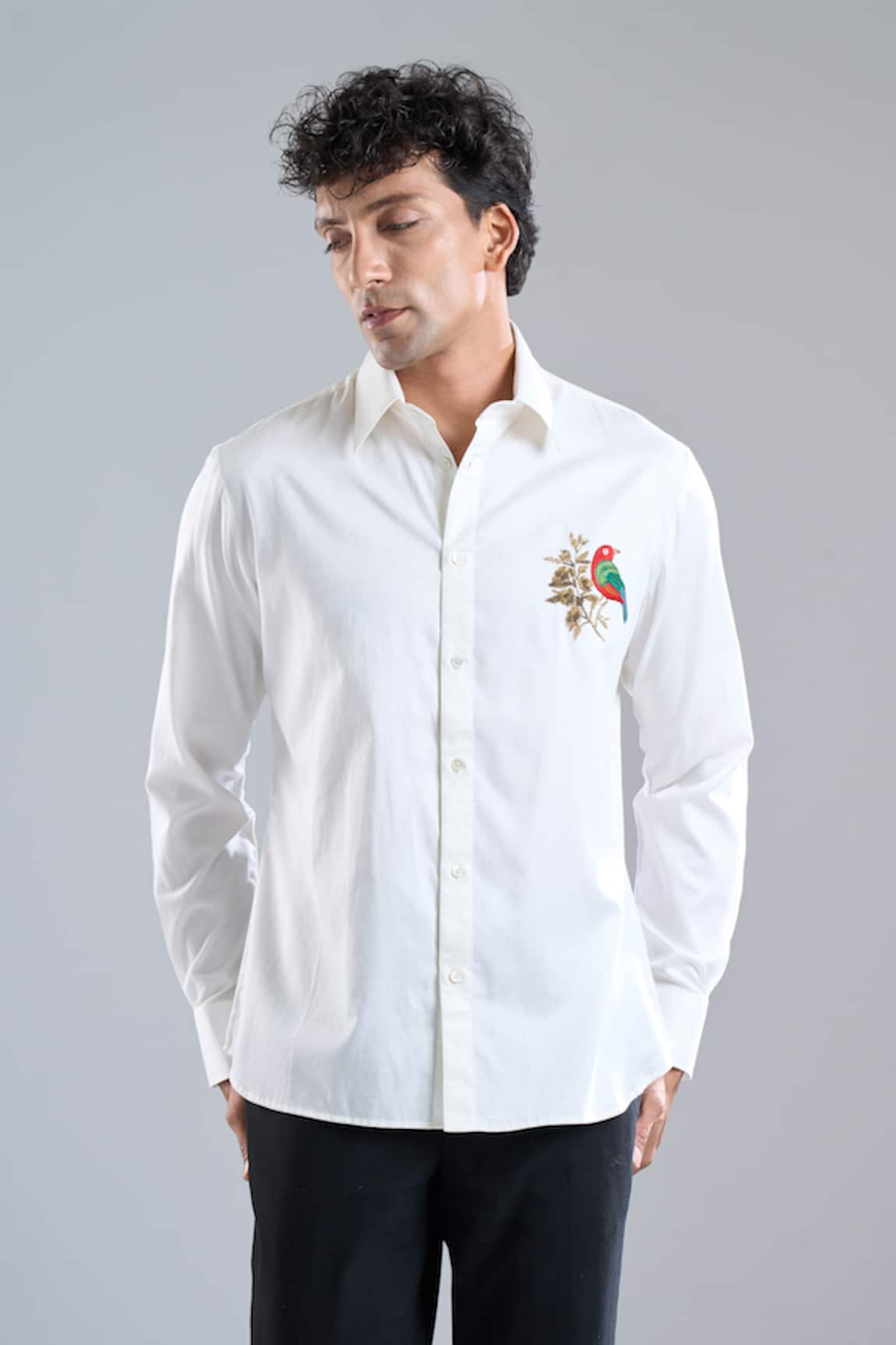 Rohit Bal Parrot Placement Embroidered Shirt