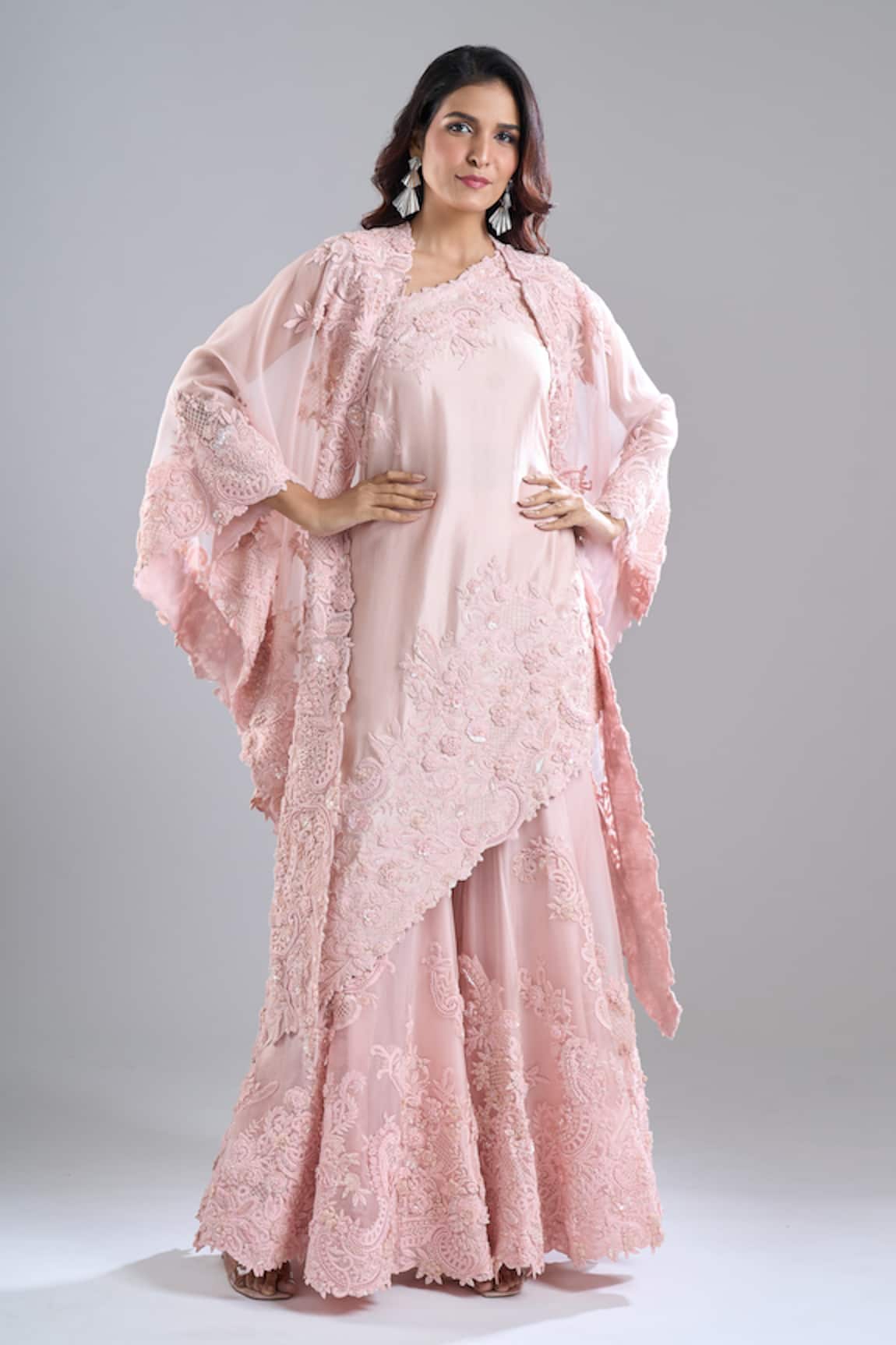 Anamika Khanna Tonal Embroidered Cape Sharara Set