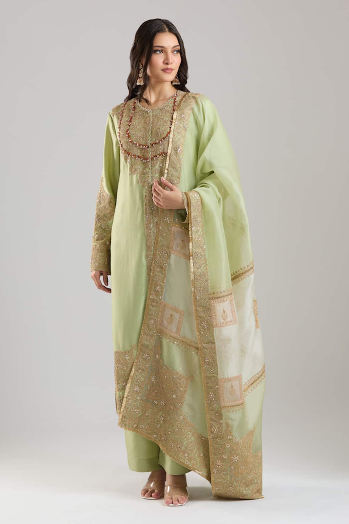 Anamika Khanna Mint Green Embroidered Kurta Set