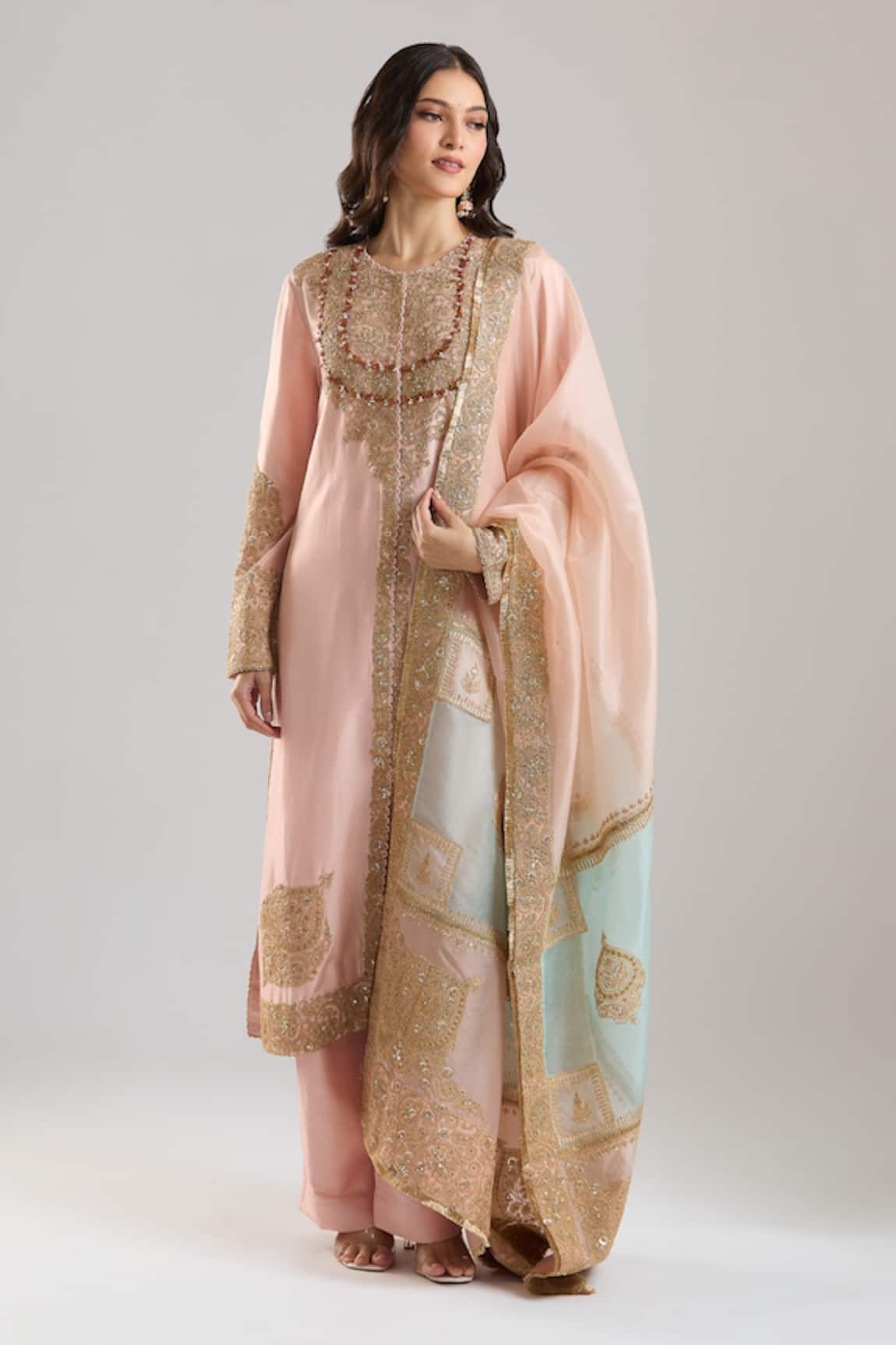 Anamika Khanna Pink Embroidered Kurta Set