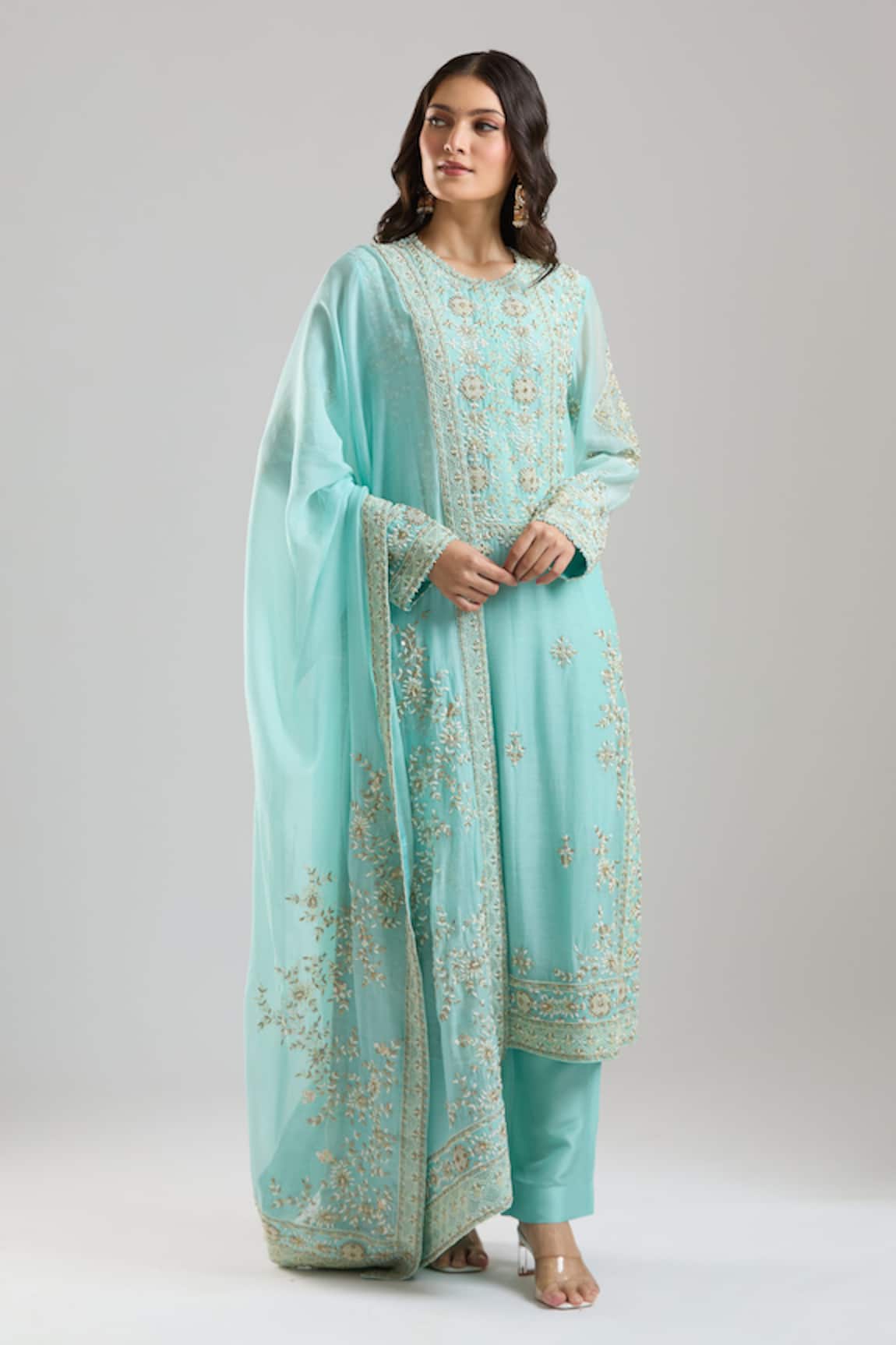Anamika Khanna Sky Blue Embroidered Kurta Set