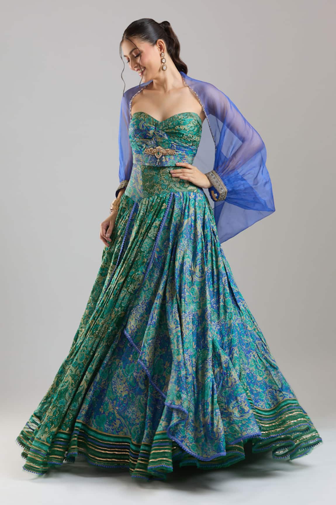 Tarun Tahiliani Embroidered Cape Lehenga Set