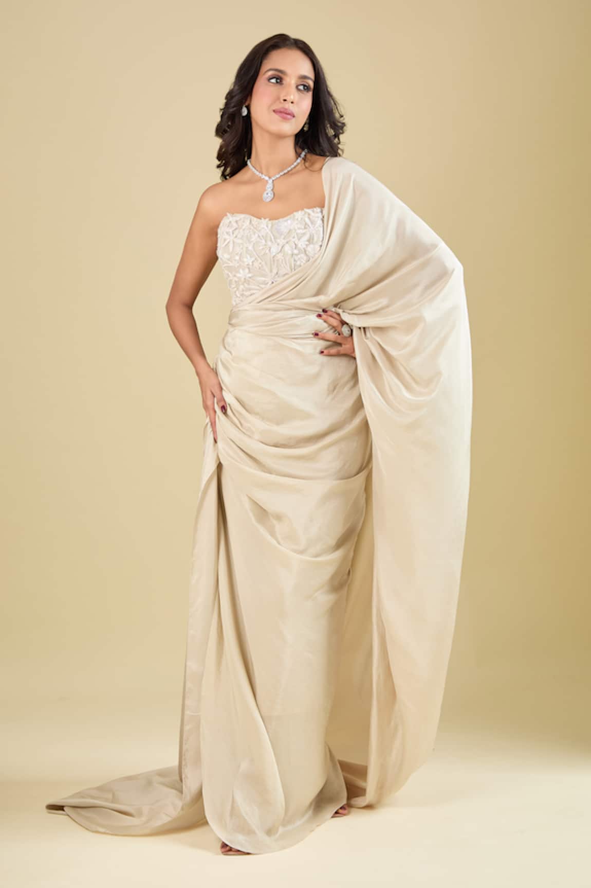 Mishru Embroidered Corset With Pre-Draped Saree 