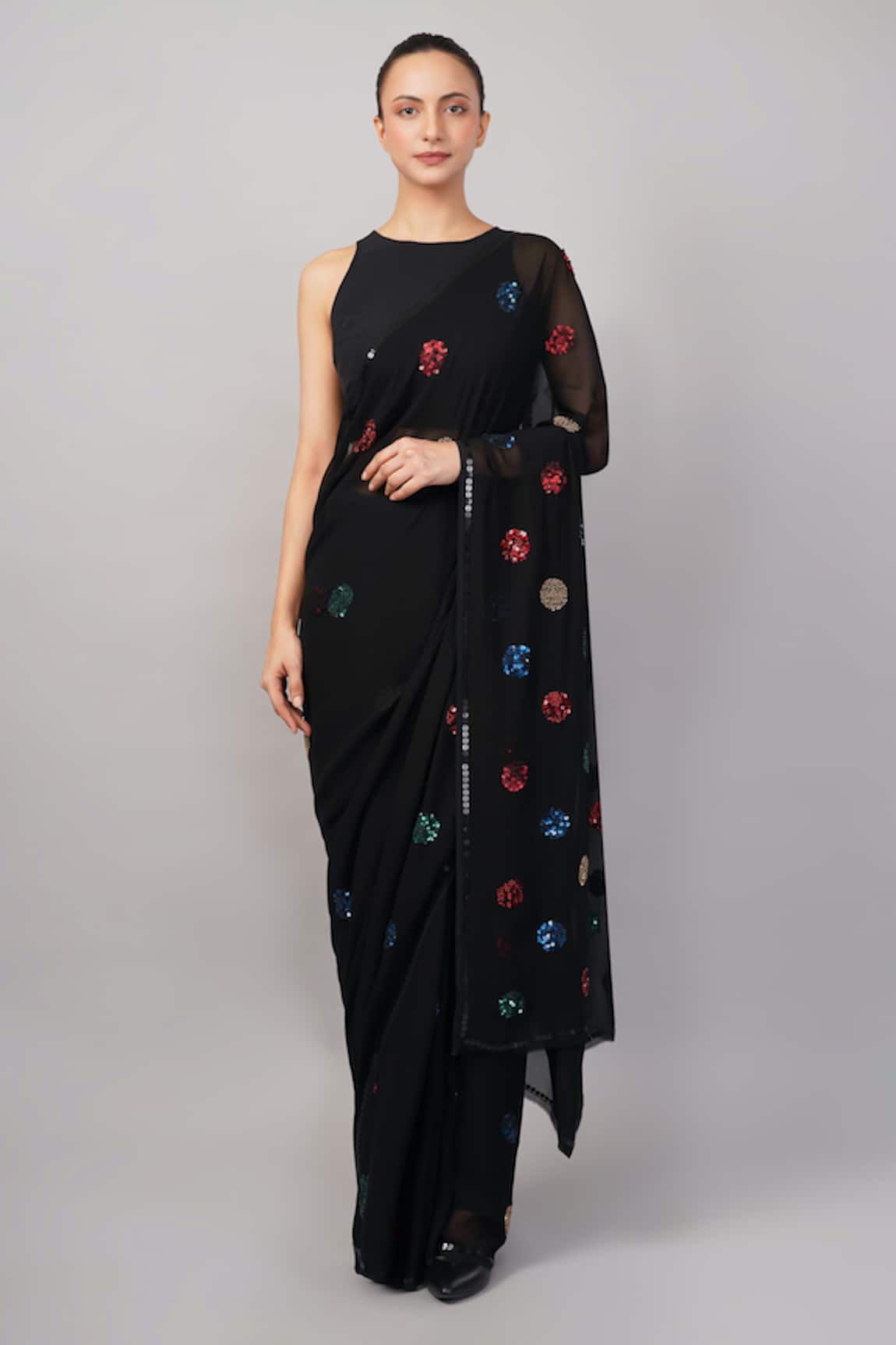 Abraham And Thakore Sequin Polka Dot Saree 