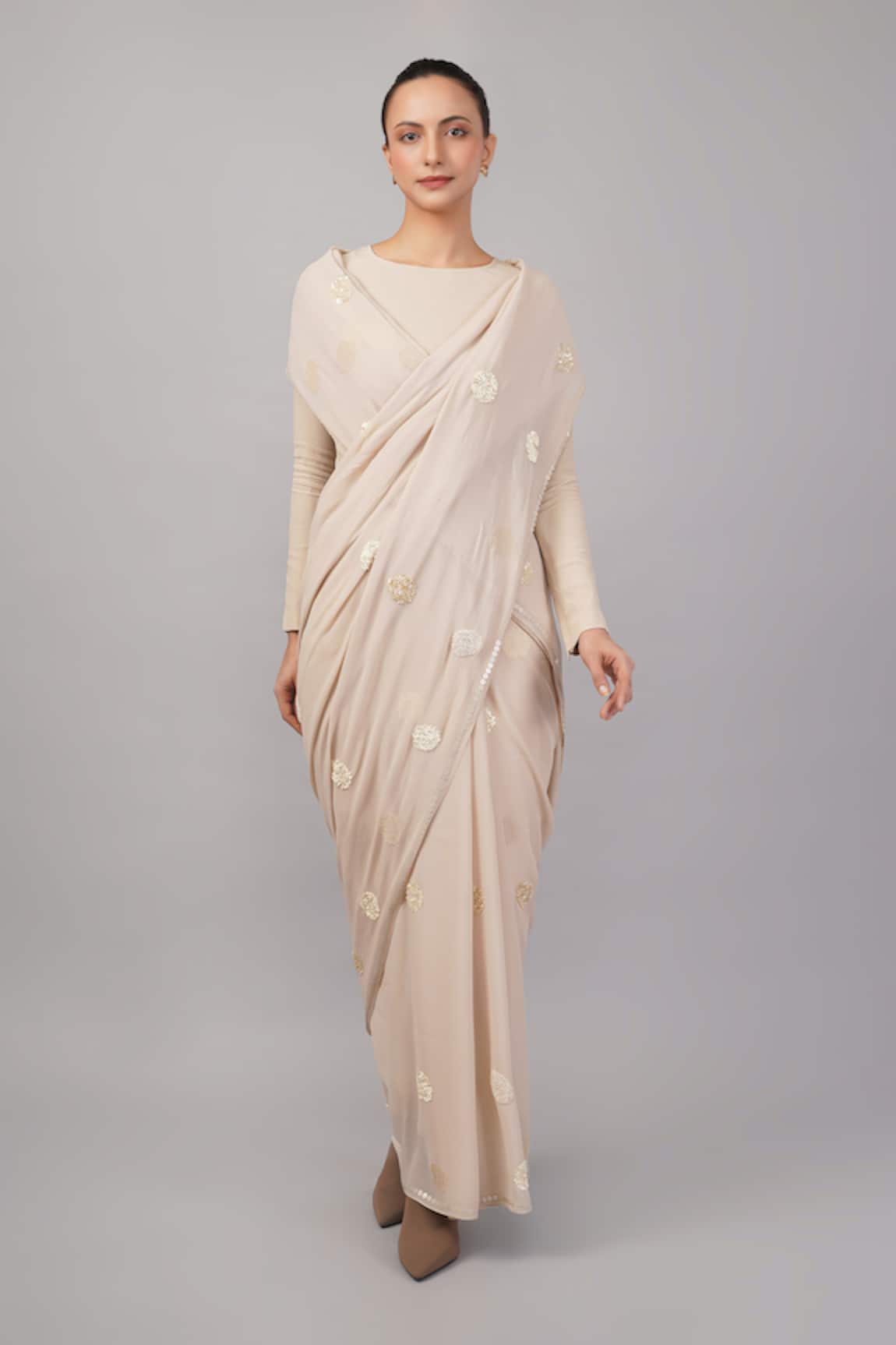 Abraham And Thakore Sequin Polka Dot Saree 