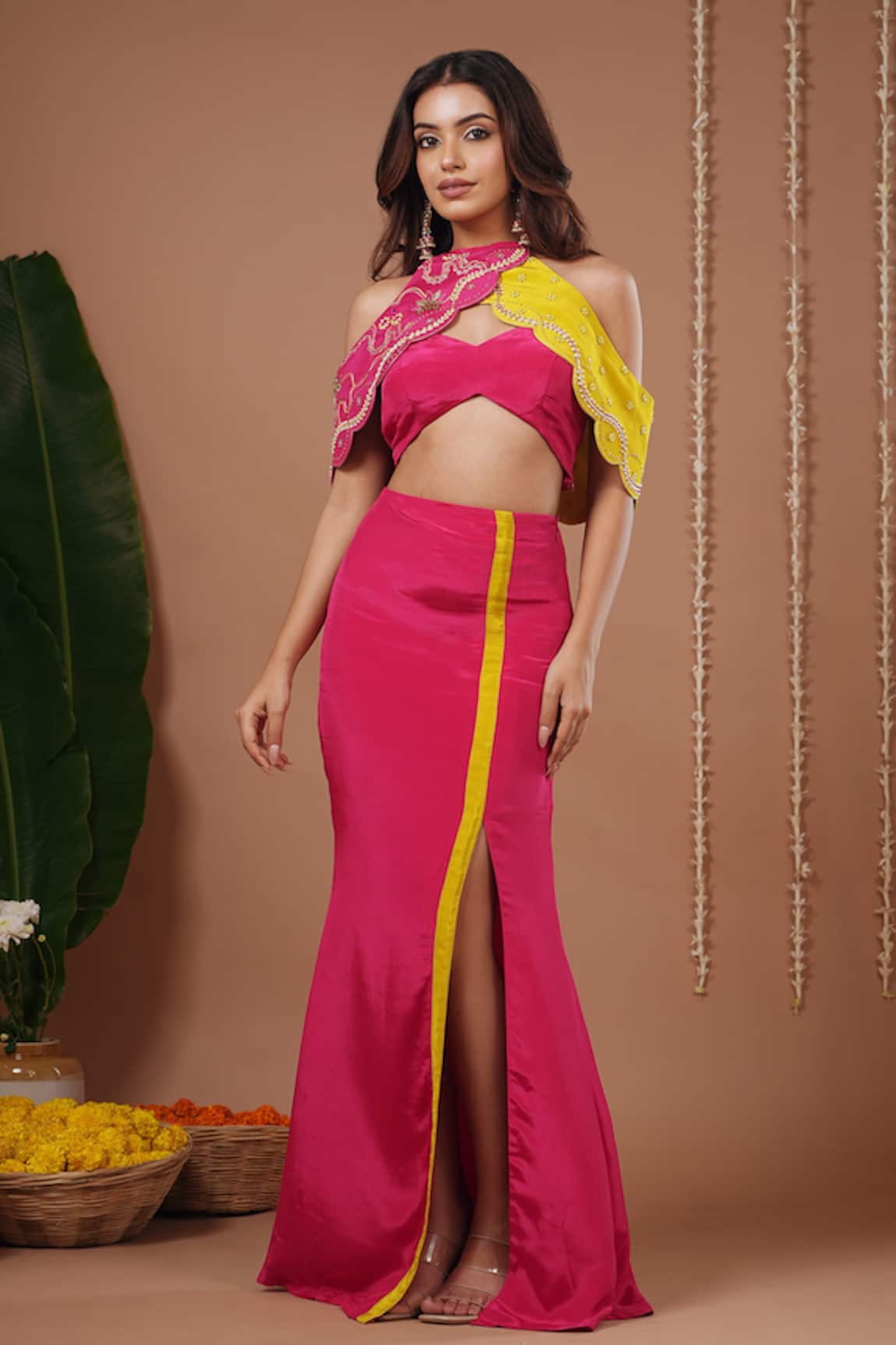Ahi Clothing Embroidered Cape & Skirt Set 