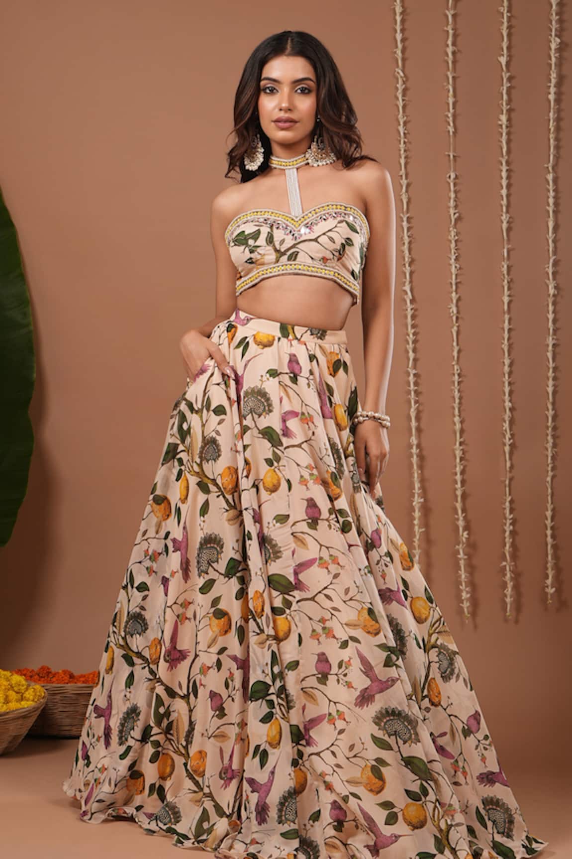 Ahi Clothing Floral Pattern Top With Lehenga 